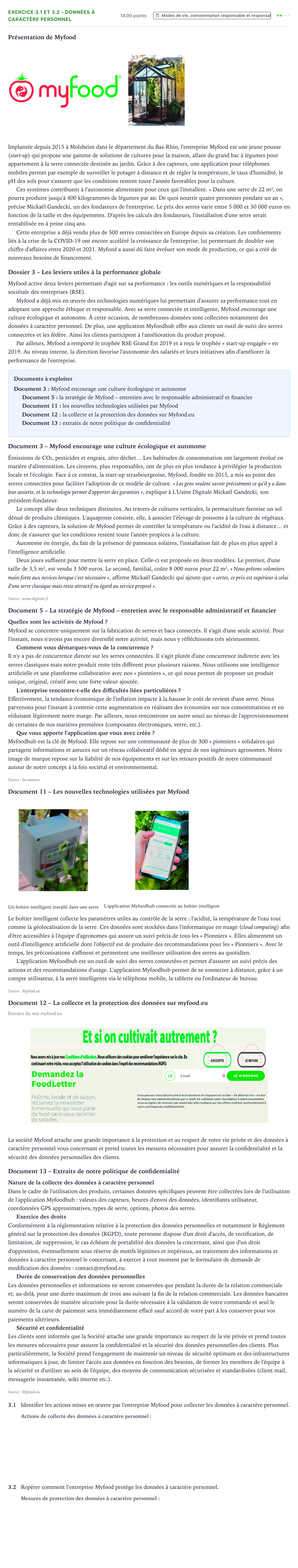 Énoncé: Exercice 3.1 et 3.2 - Données à caractère personnel · Bac STMG Management des Sciences de Gestion et du Numérique Métropole remplacement 2023