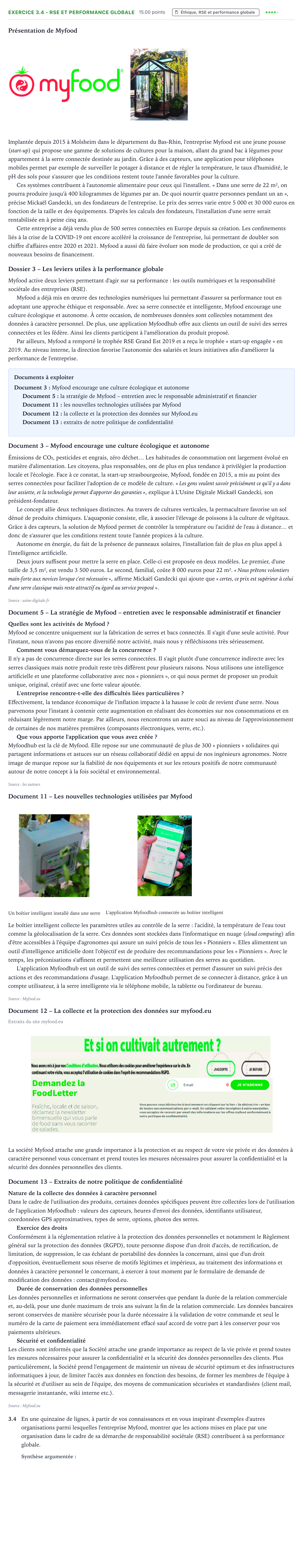 Énoncé: Exercice 3.4 - RSE et performance globale · Bac STMG Management des Sciences de Gestion et du Numérique Métropole remplacement 2023