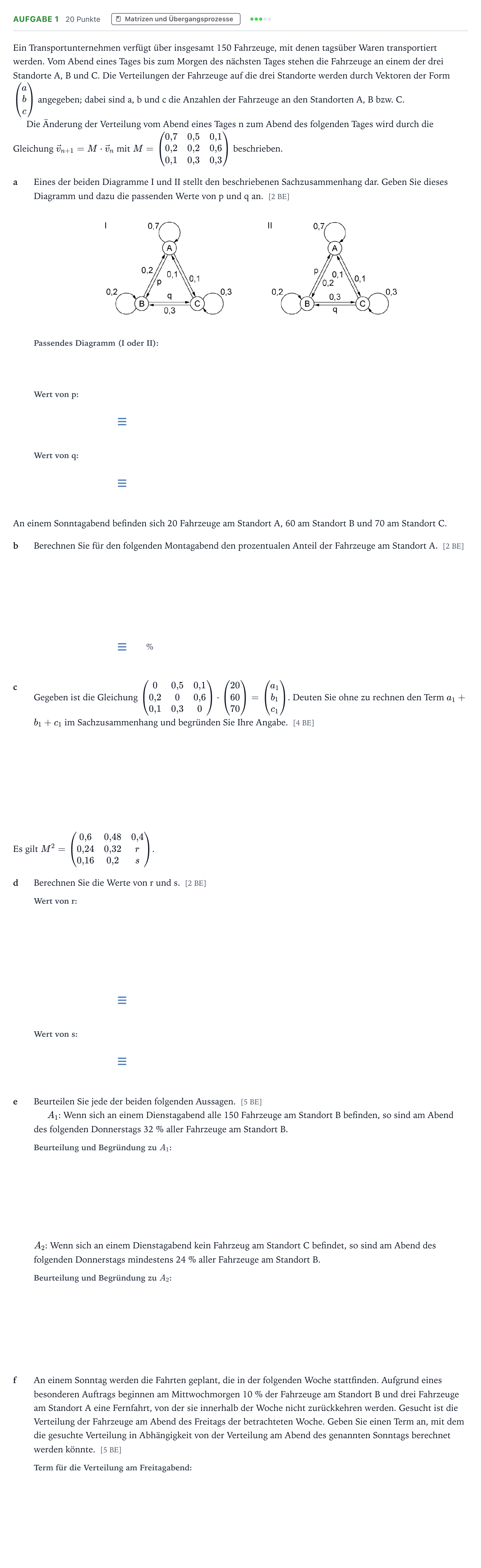 Aufgabenstellung: Aufgabe 1 · Abitur NRW Mathematik GK · Teil B · Lineare Algebra (WTR) 2022
