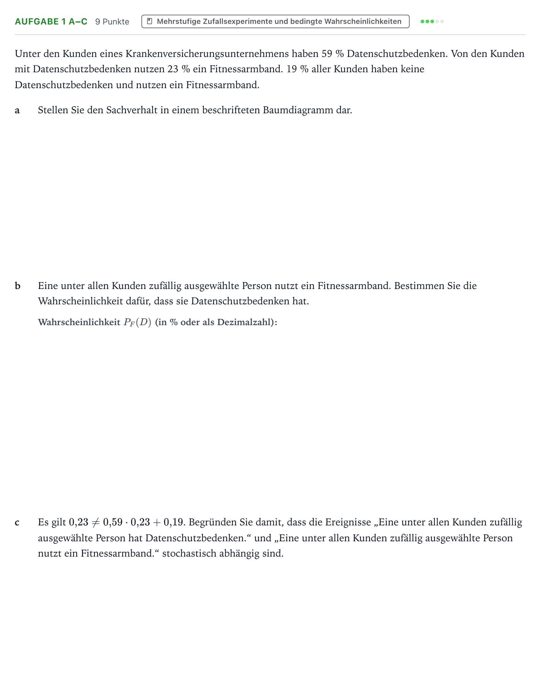 Aufgabenstellung: Aufgabe 1 a–c · Abitur NRW Mathematik LK · Teil B · Stochastik (CAS) 2022