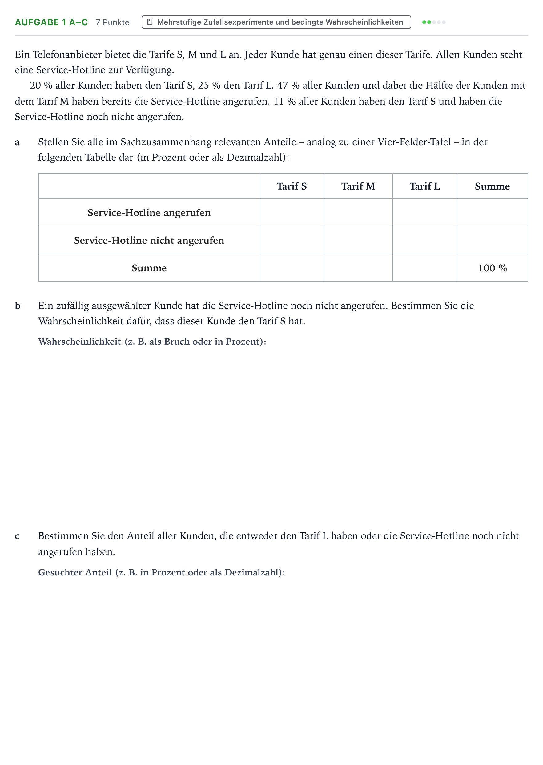 Aufgabenstellung: Aufgabe 1 a–c · Abitur NRW Mathematik LK · Teil B · Stochastik (CAS) 2022