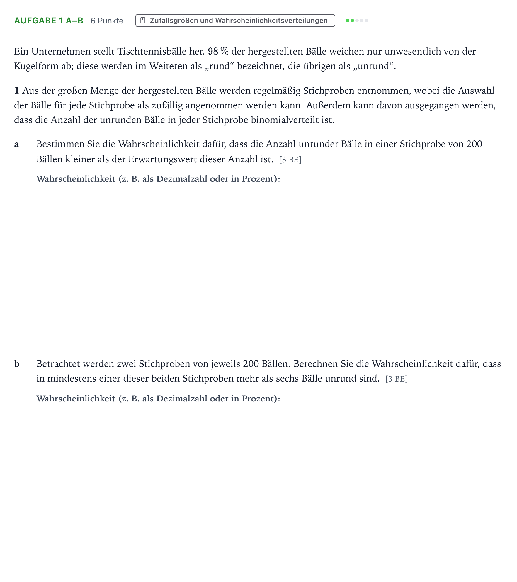 Aufgabenstellung: Aufgabe 1 a–b · Abitur NRW Mathematik LK · Teil B · Stochastik (CAS) 2022