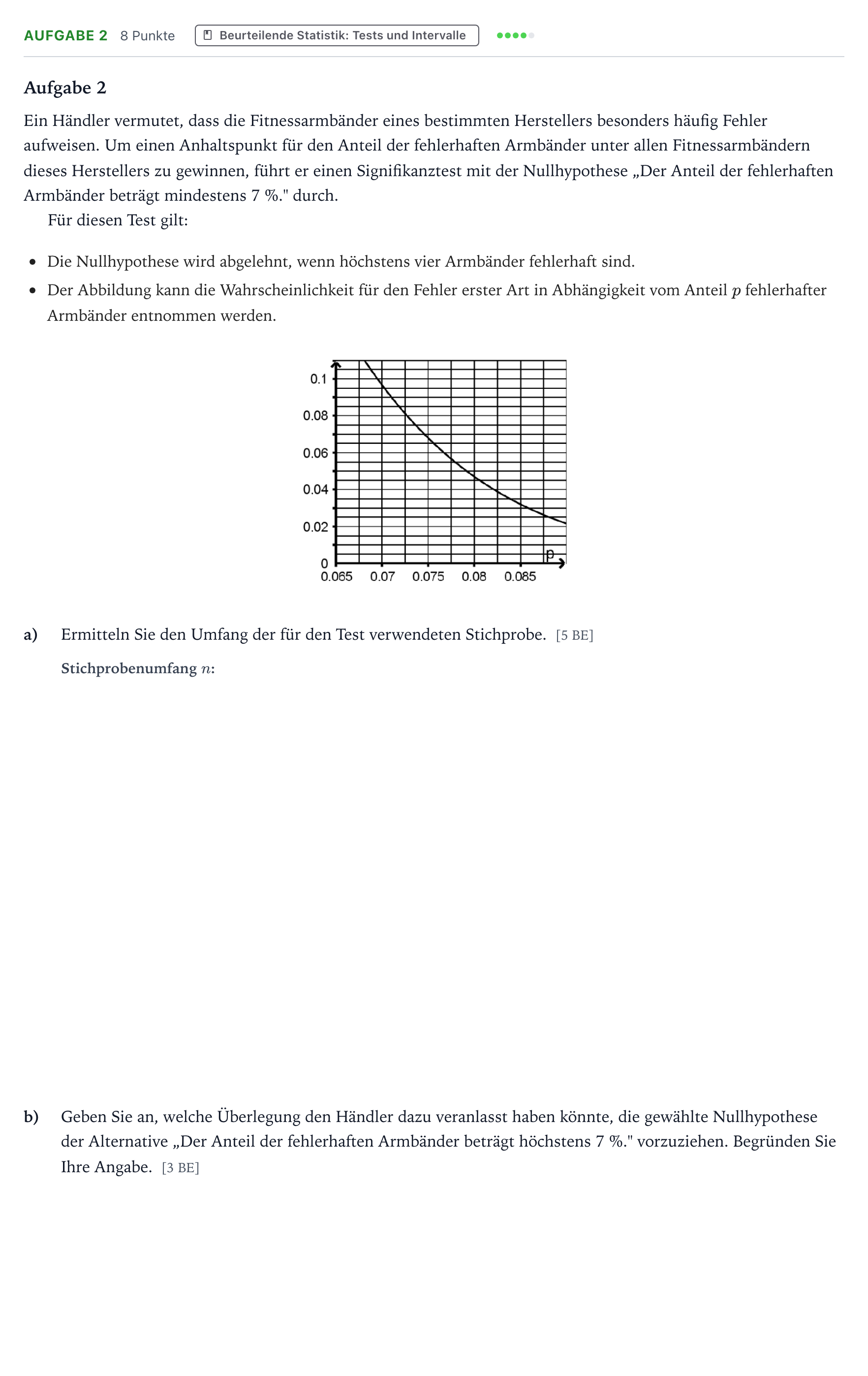 Aufgabenstellung: Aufgabe 2 - Beurteilende Statistik · Abitur NRW Mathematik LK · Teil B · Stochastik (WTR) 2022