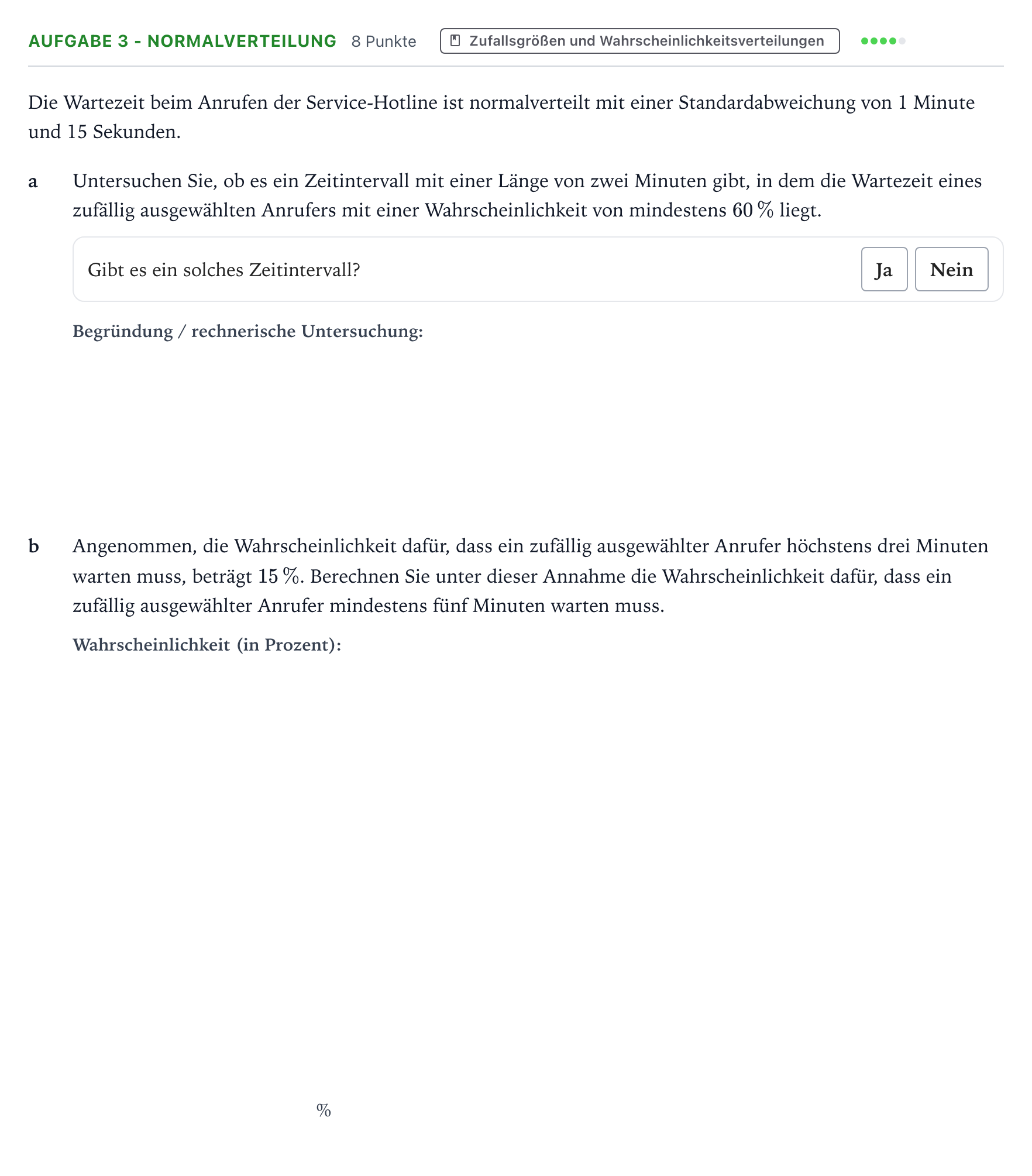 Aufgabenstellung: Aufgabe 3 - Normalverteilung · Abitur NRW Mathematik LK · Teil B · Stochastik (WTR) 2022