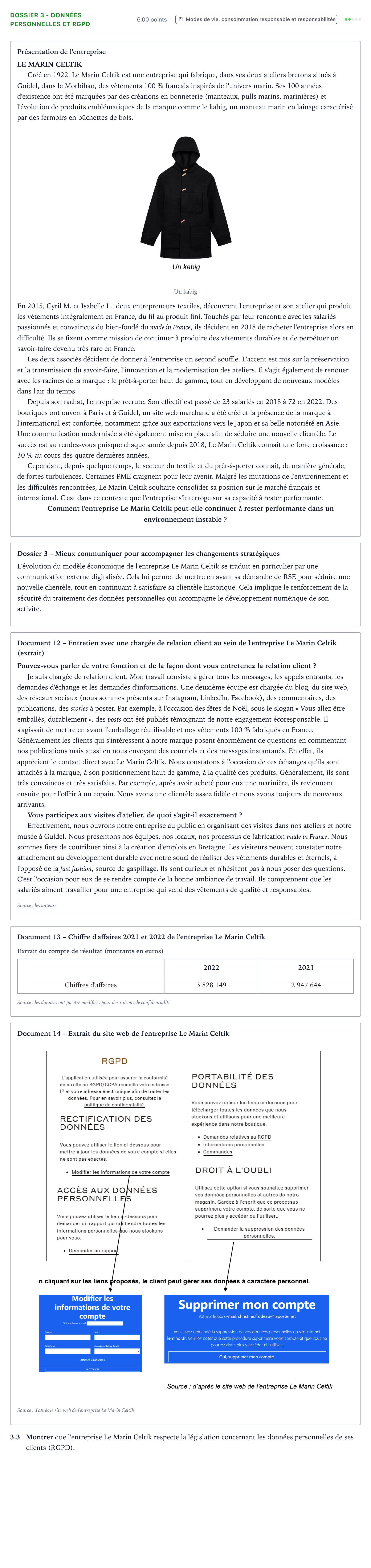 Énoncé: Exercice Dossier 3 - Données personnelles et RGPD · Bac STMG Management des Sciences de Gestion et du Numérique Métropole Candidat libre 2024