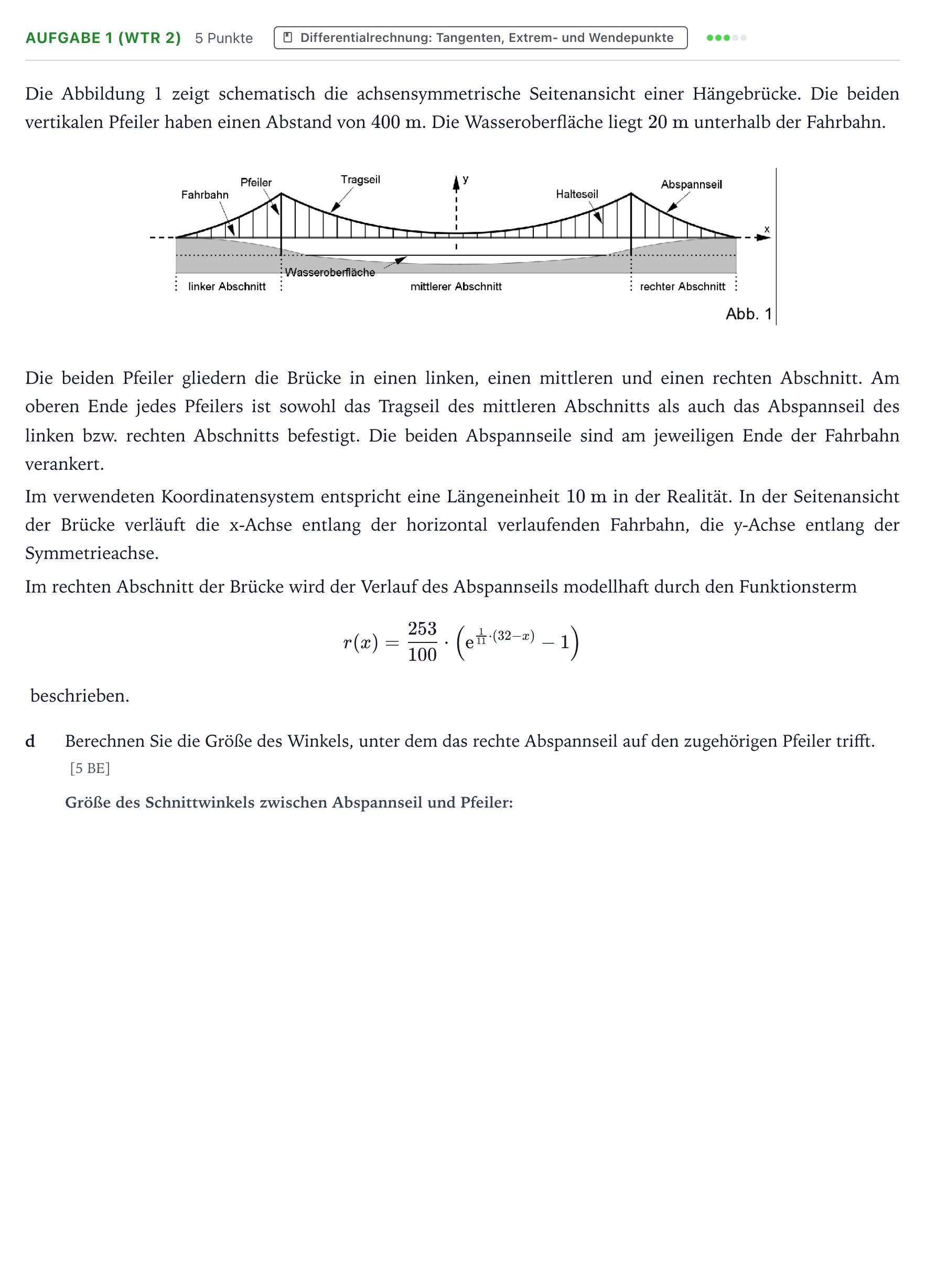 Aufgabenstellung: Aufgabe 1 (WTR 2) - Differentialrechnung · Abitur NRW Mathematik LK · Teil B · Analysis (WTR) 2023