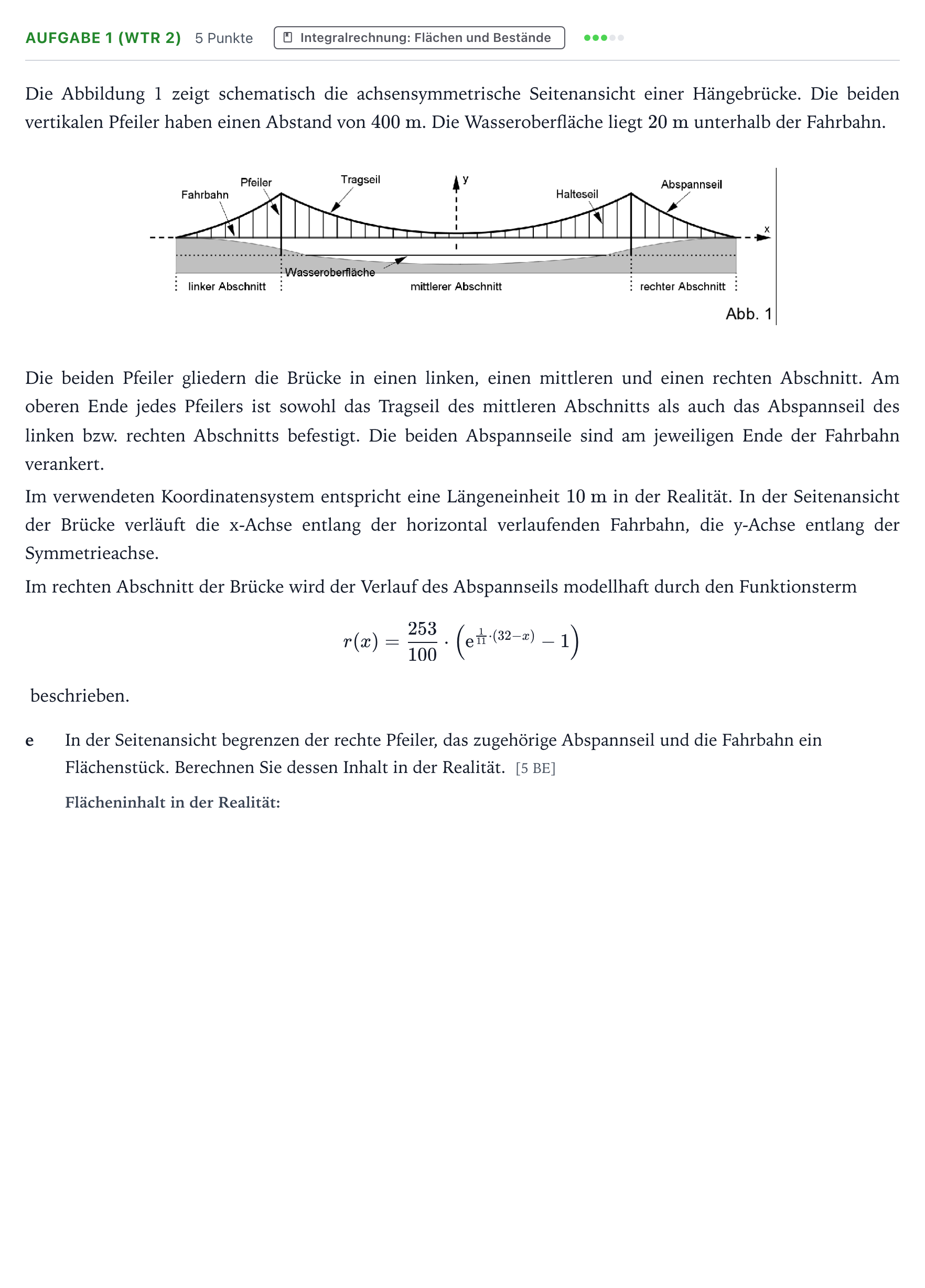 Aufgabenstellung: Aufgabe 1 (WTR 2) - Integralrechnung · Abitur NRW Mathematik LK · Teil B · Analysis (WTR) 2023