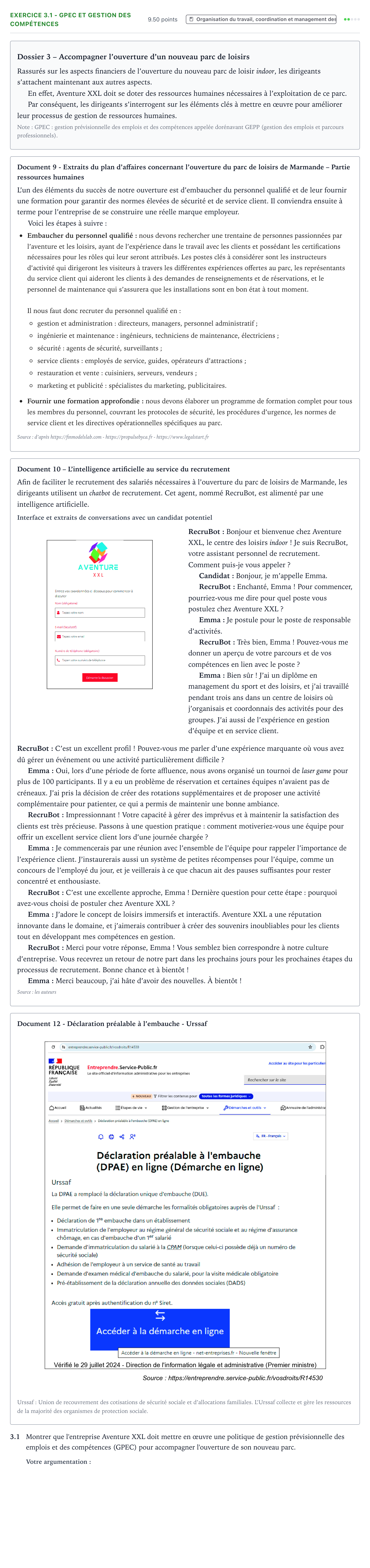 Énoncé: Exercice 3.1 - GPEC et gestion des compétences · Bac STMG Management des Sciences de Gestion et du Numérique Métropole remplacement 2025