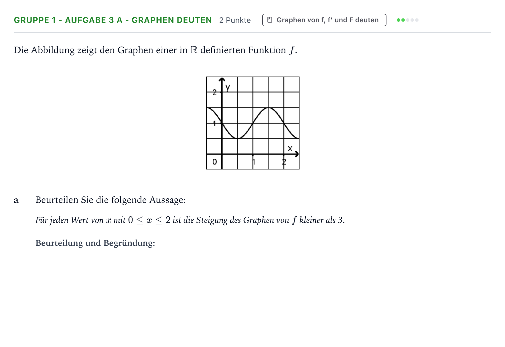 Aufgabenstellung: Aufgabe Gruppe 1 - Aufgabe 3 a - Graphen deuten · Abitur NRW Mathematik LK · Teil A · Analysis 2023