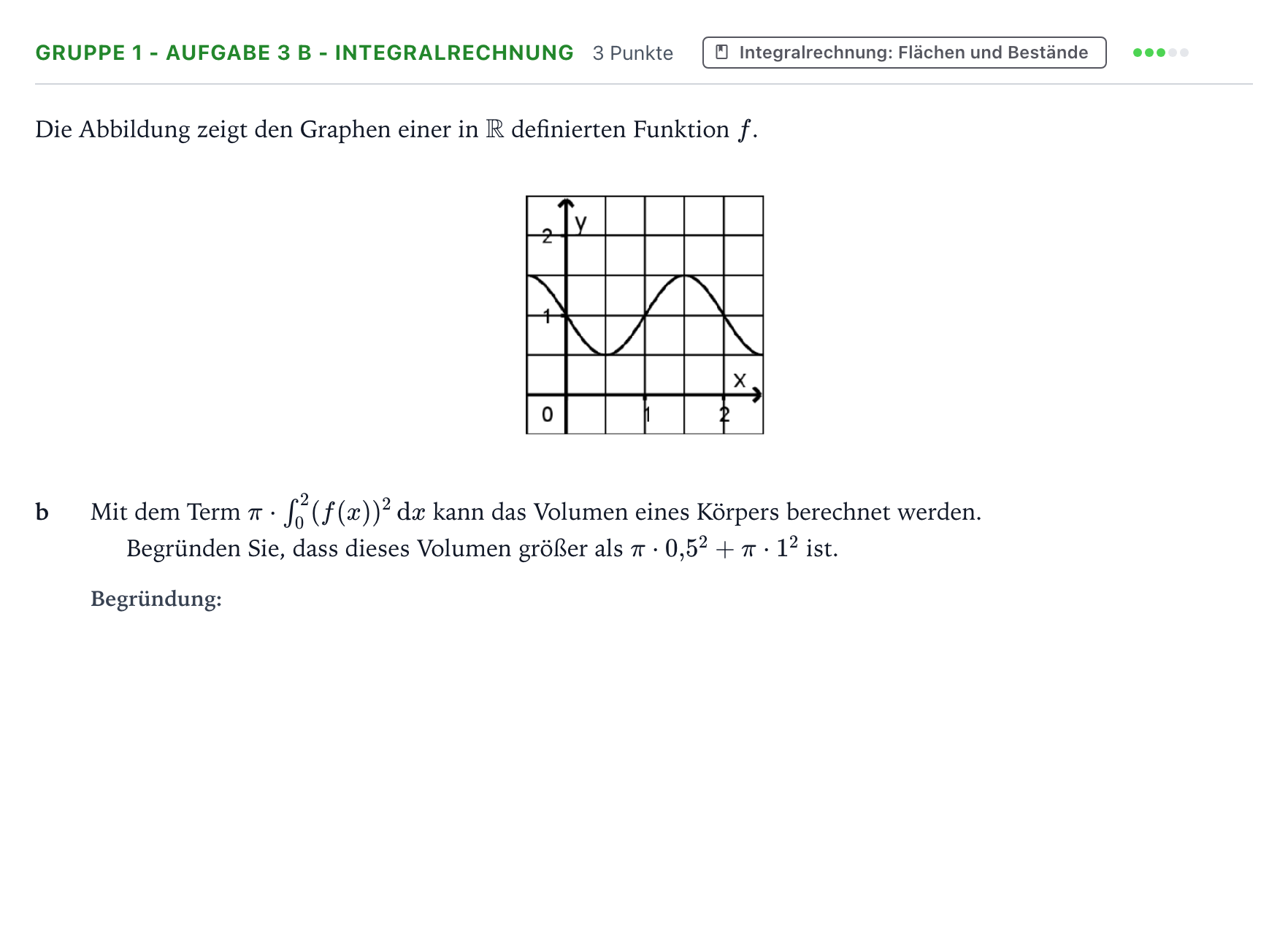 Aufgabenstellung: Aufgabe Gruppe 1 - Aufgabe 3 b - Integralrechnung · Abitur NRW Mathematik LK · Teil A · Analysis 2023