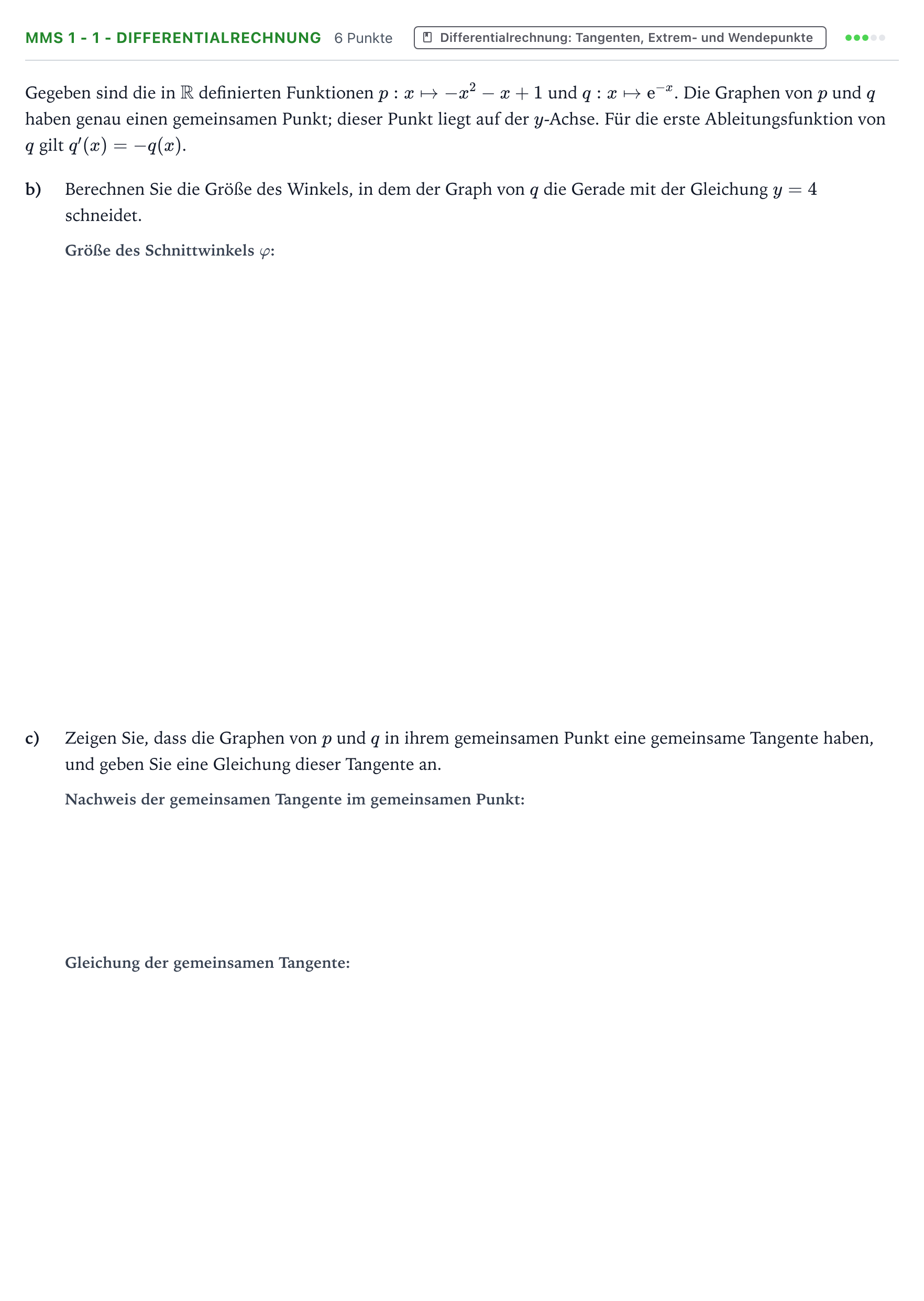 Aufgabenstellung: Aufgabe MMS 1 - 1 - Differentialrechnung · Abitur NRW Mathematik GK · Teil B · Analysis (CAS) 2023