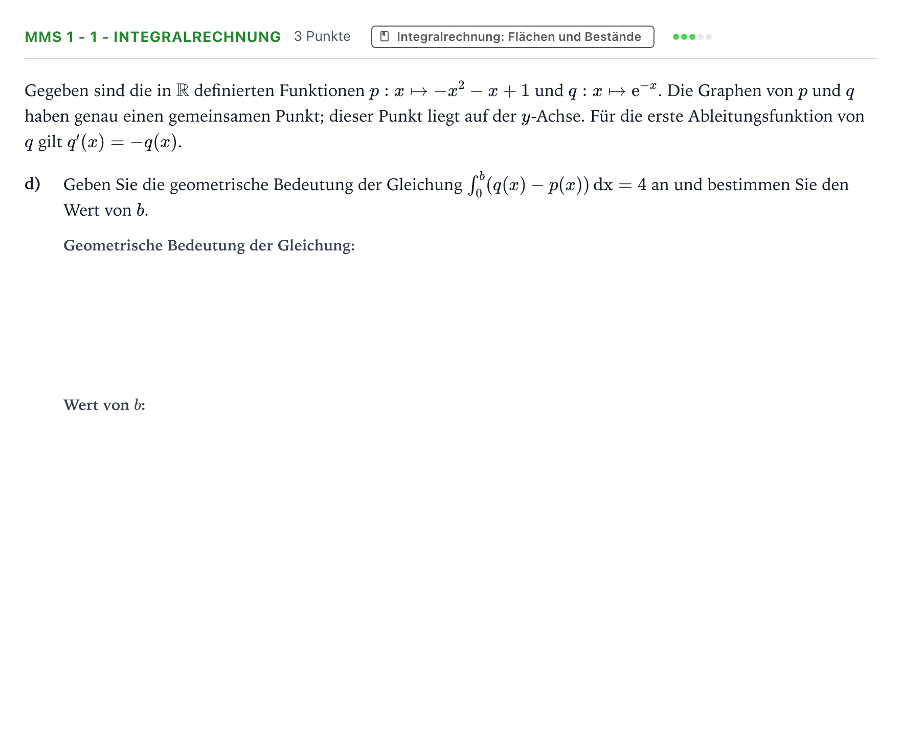 Aufgabenstellung: Aufgabe MMS 1 - 1 - Integralrechnung · Abitur NRW Mathematik GK · Teil B · Analysis (CAS) 2023