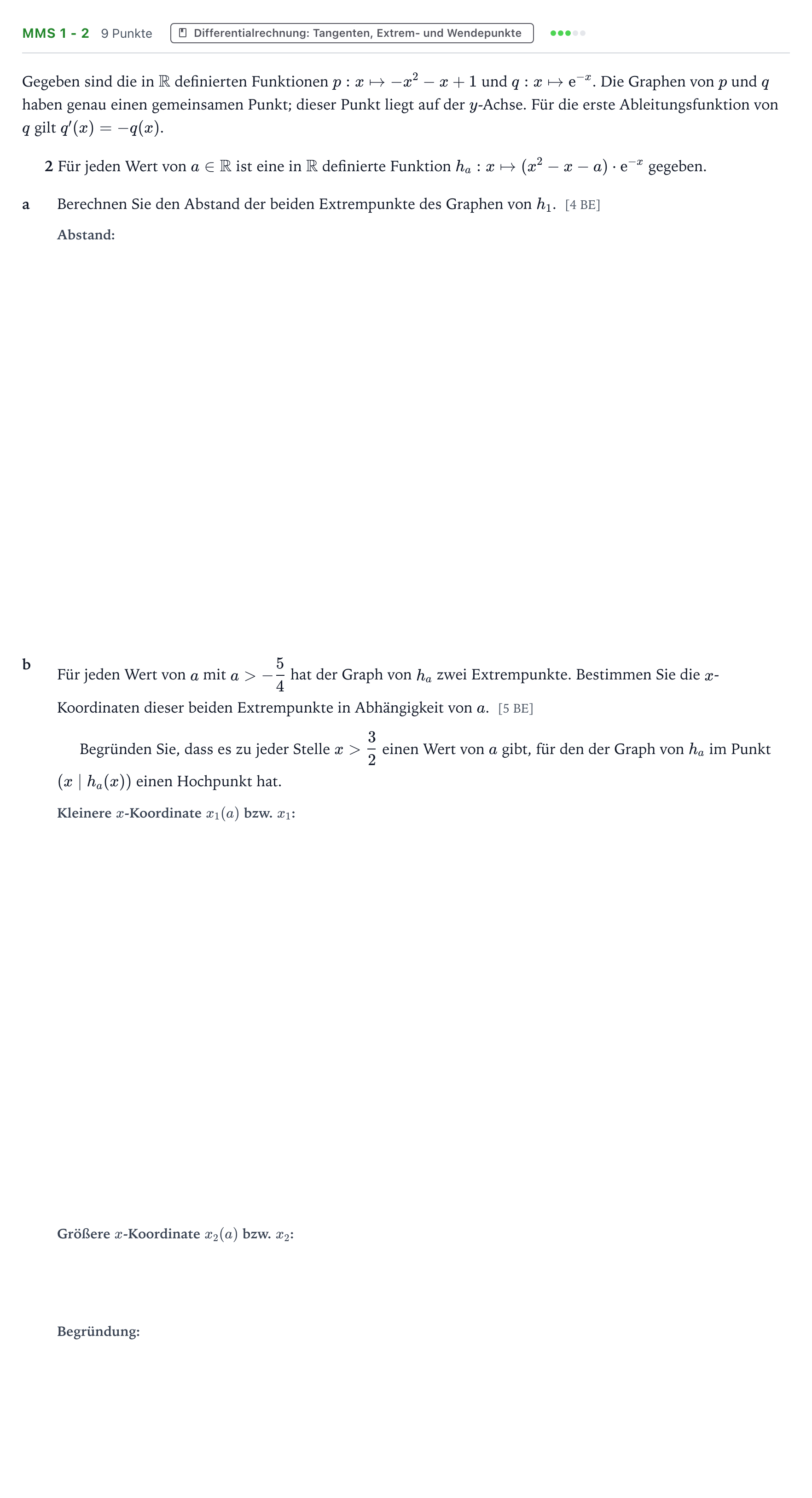 Aufgabenstellung: Aufgabe MMS 1 - 2 · Abitur NRW Mathematik GK · Teil B · Analysis (CAS) 2023