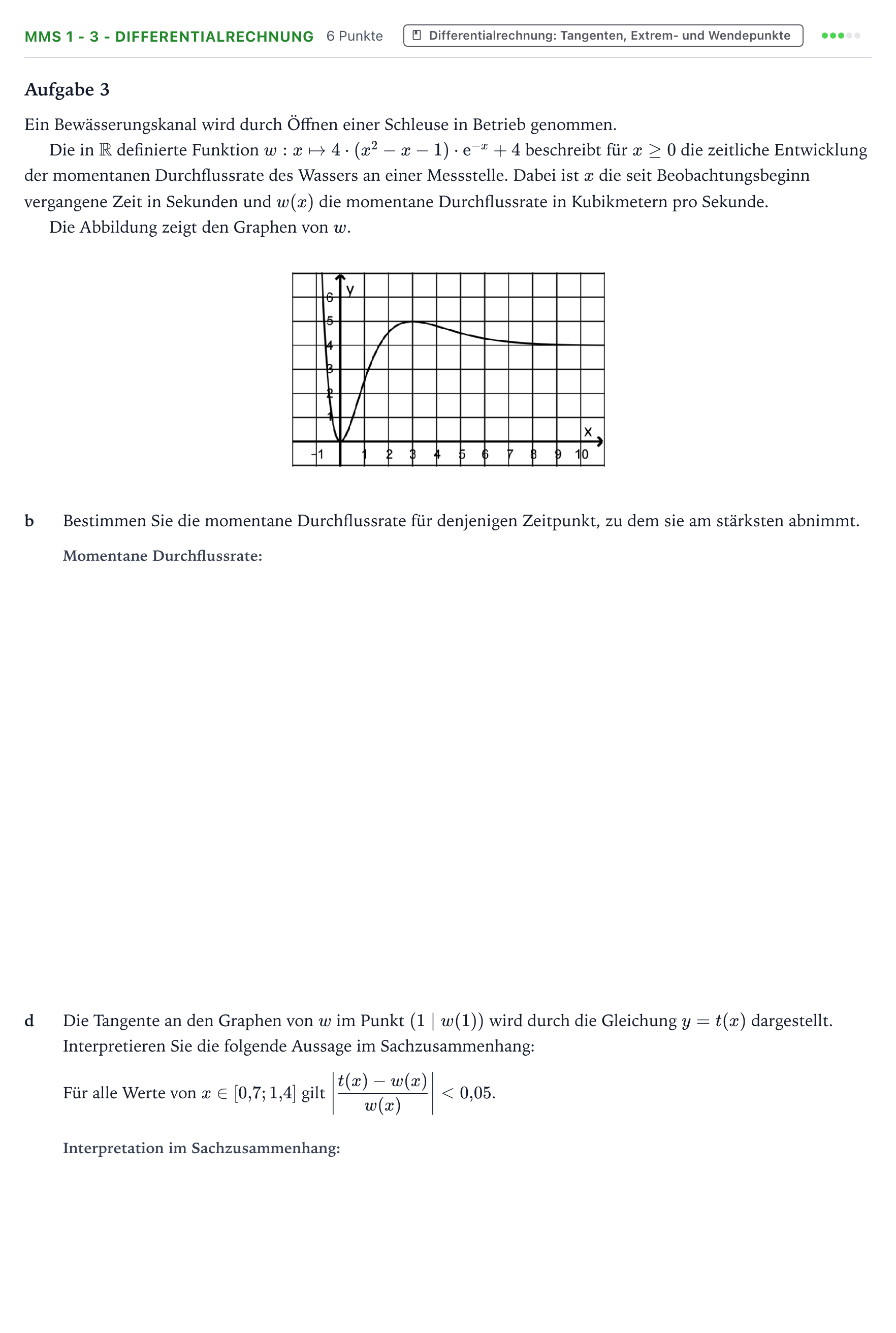 Aufgabenstellung: Aufgabe MMS 1 - 3 - Differentialrechnung · Abitur NRW Mathematik GK · Teil B · Analysis (CAS) 2023