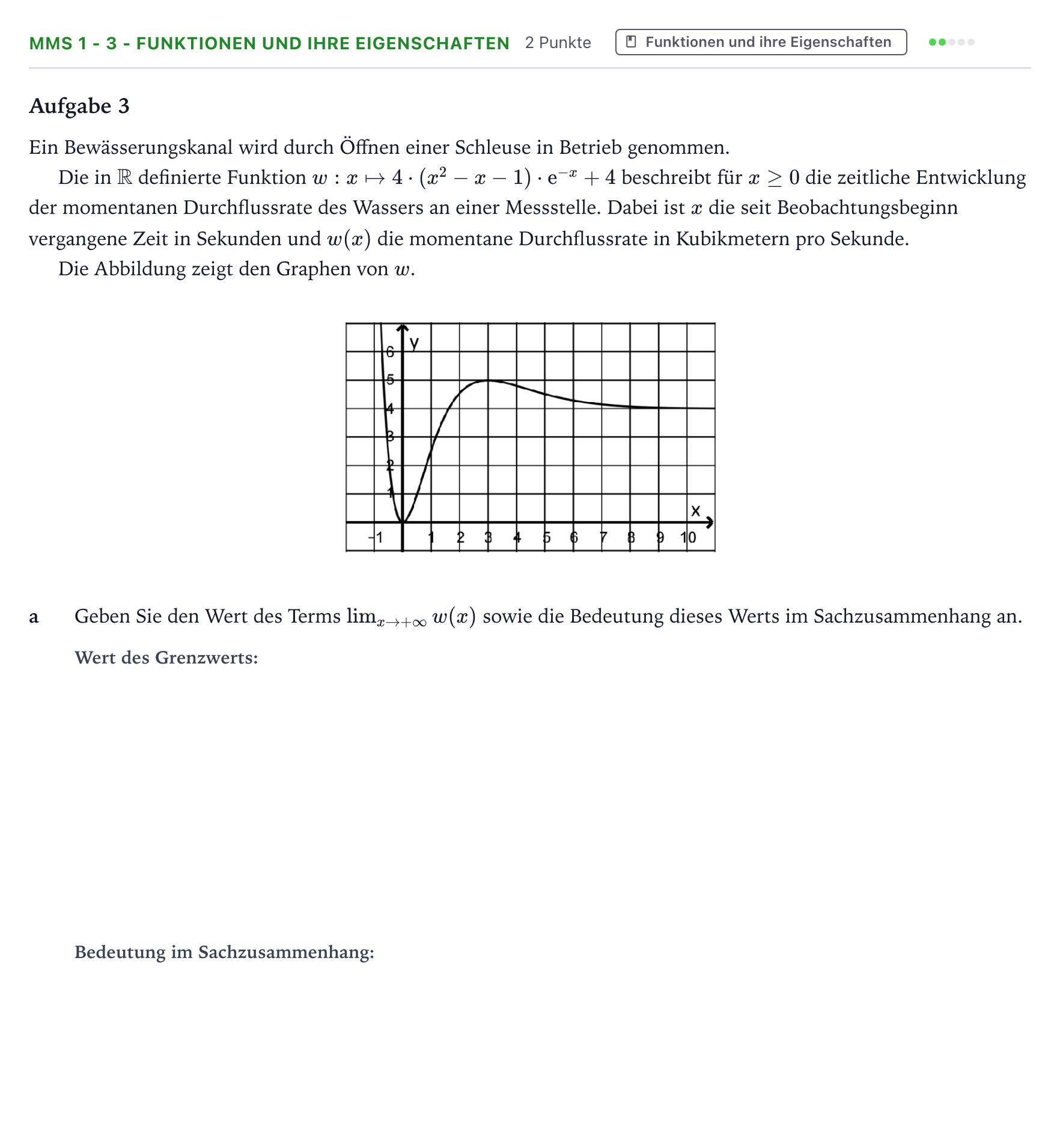 Aufgabenstellung: Aufgabe MMS 1 - 3 - Funktionen und ihre Eigenschaften · Abitur NRW Mathematik GK · Teil B · Analysis (CAS) 2023