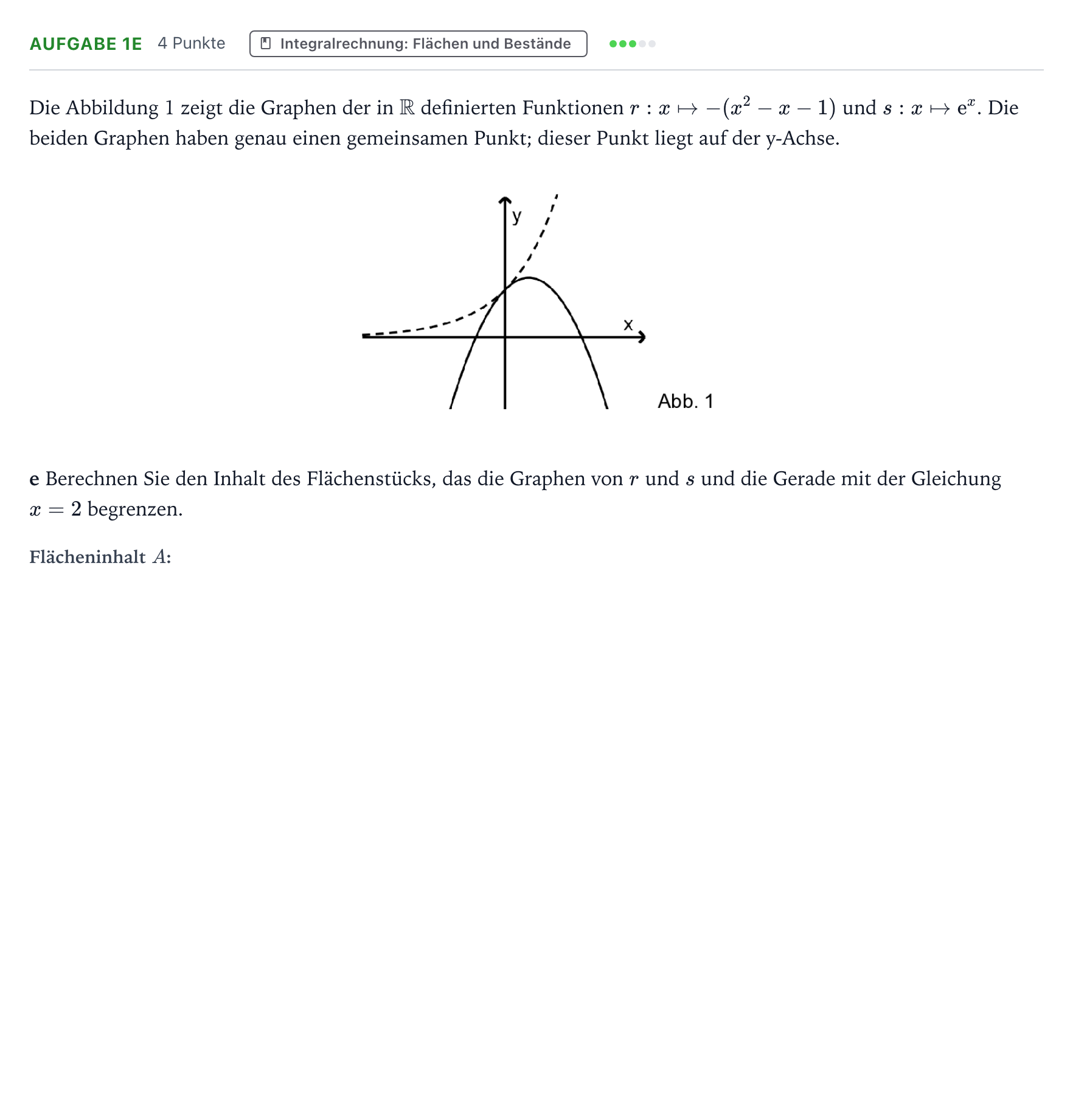 Aufgabenstellung: Aufgabe 1e - Integralrechnung · Abitur NRW Mathematik GK · Teil B · Analysis (WTR) 2023