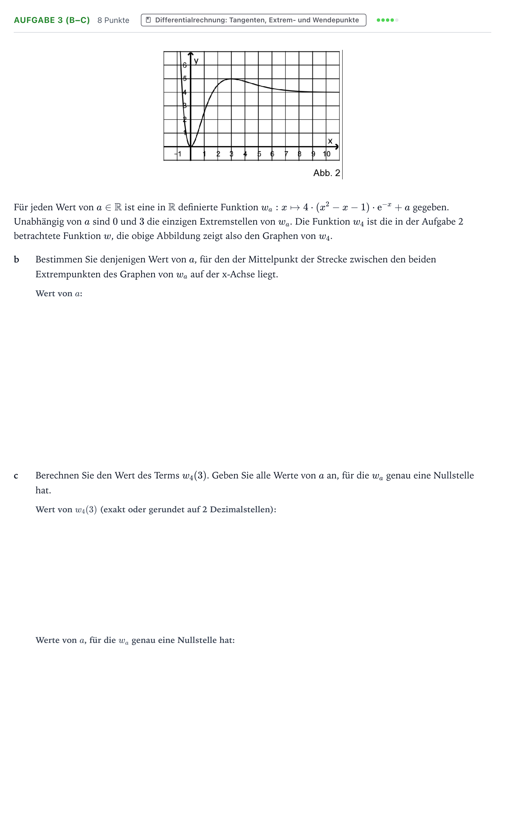 Aufgabenstellung: Aufgabe 3 (b–c) - Differentialrechnung · Abitur NRW Mathematik GK · Teil B · Analysis (WTR) 2023