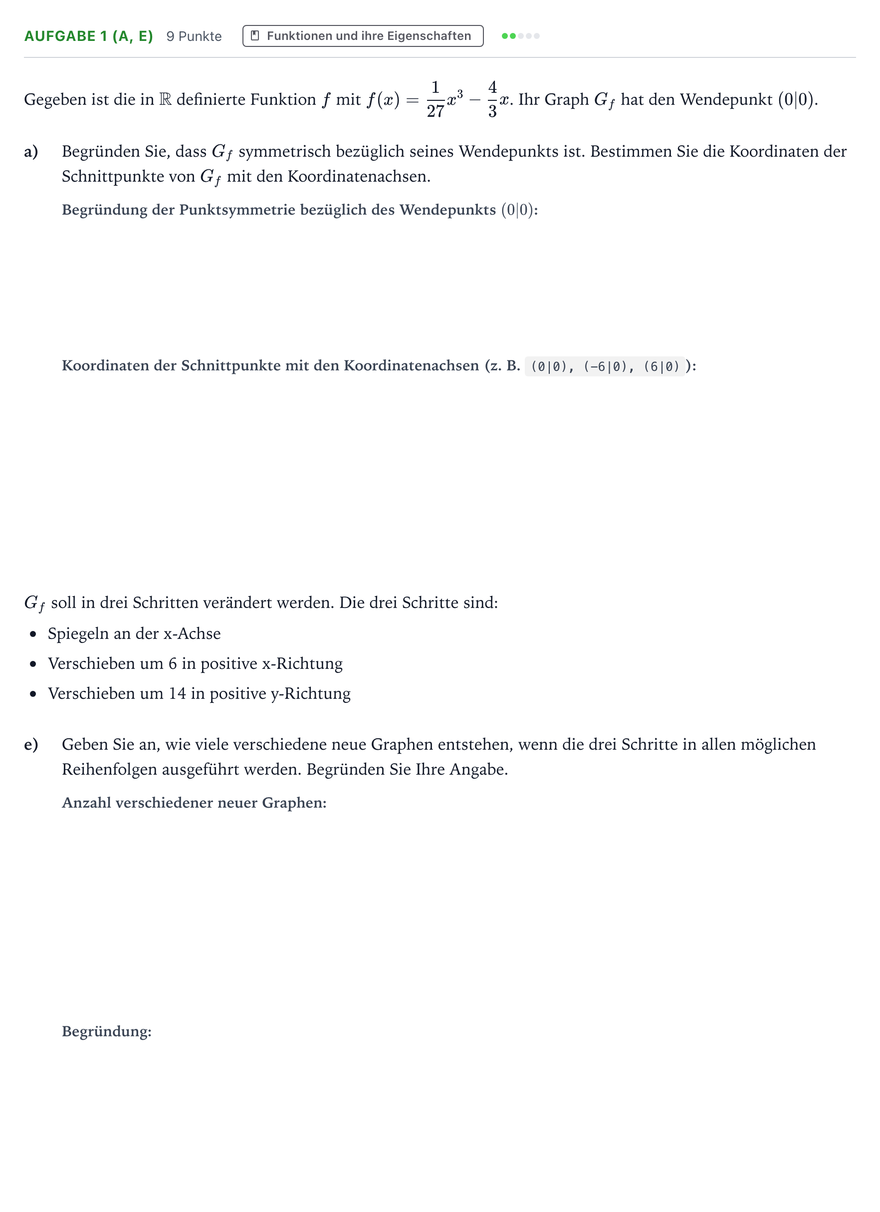Aufgabenstellung: Aufgabe 1 (a, e) - Funktionen und ihre Eigenschaf… · Abitur NRW Mathematik GK · Teil B · Analysis (WTR) 2023