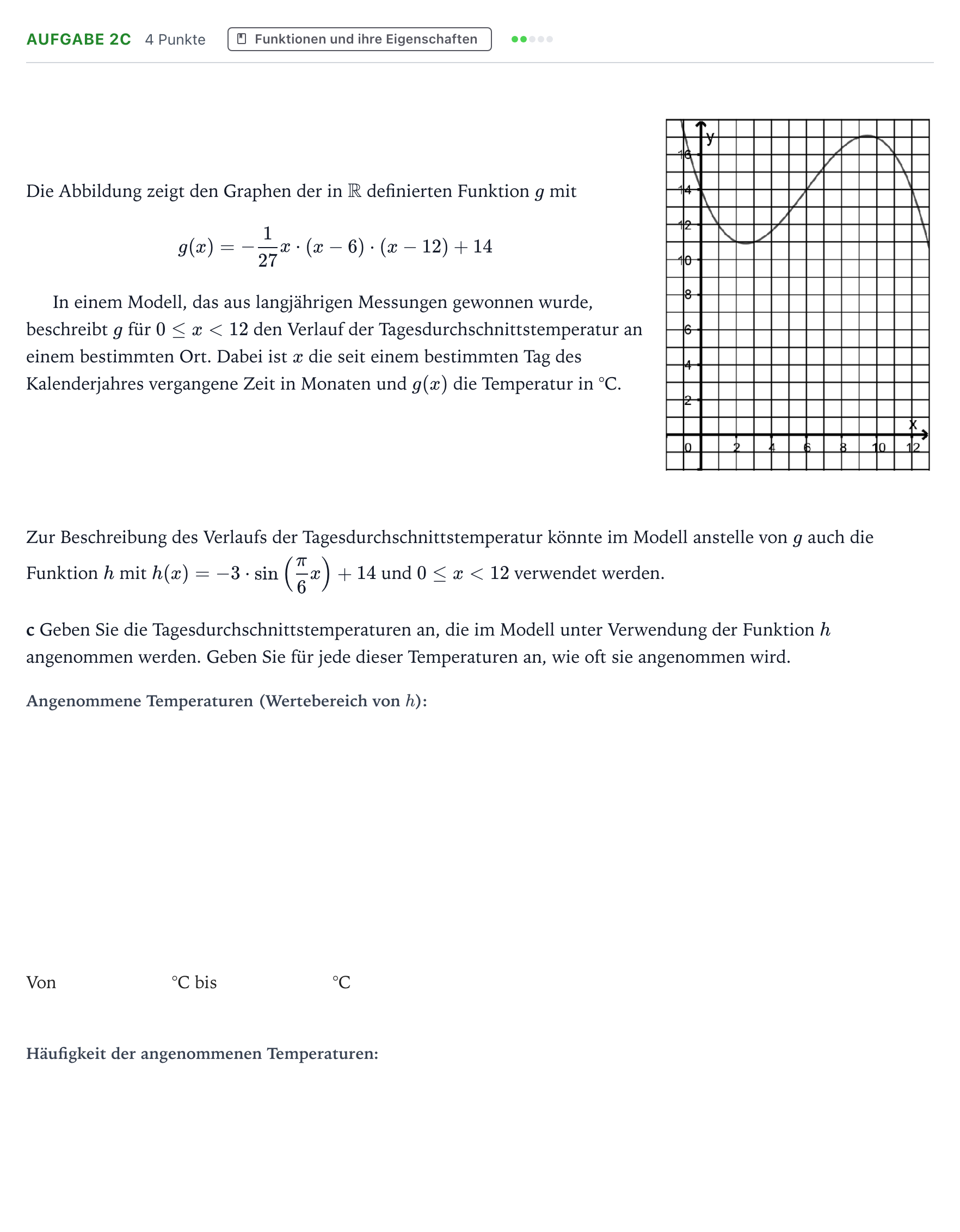 Aufgabenstellung: Aufgabe 2c - Funktionen und ihre Eigenschaften · Abitur NRW Mathematik GK · Teil B · Analysis (WTR) 2023