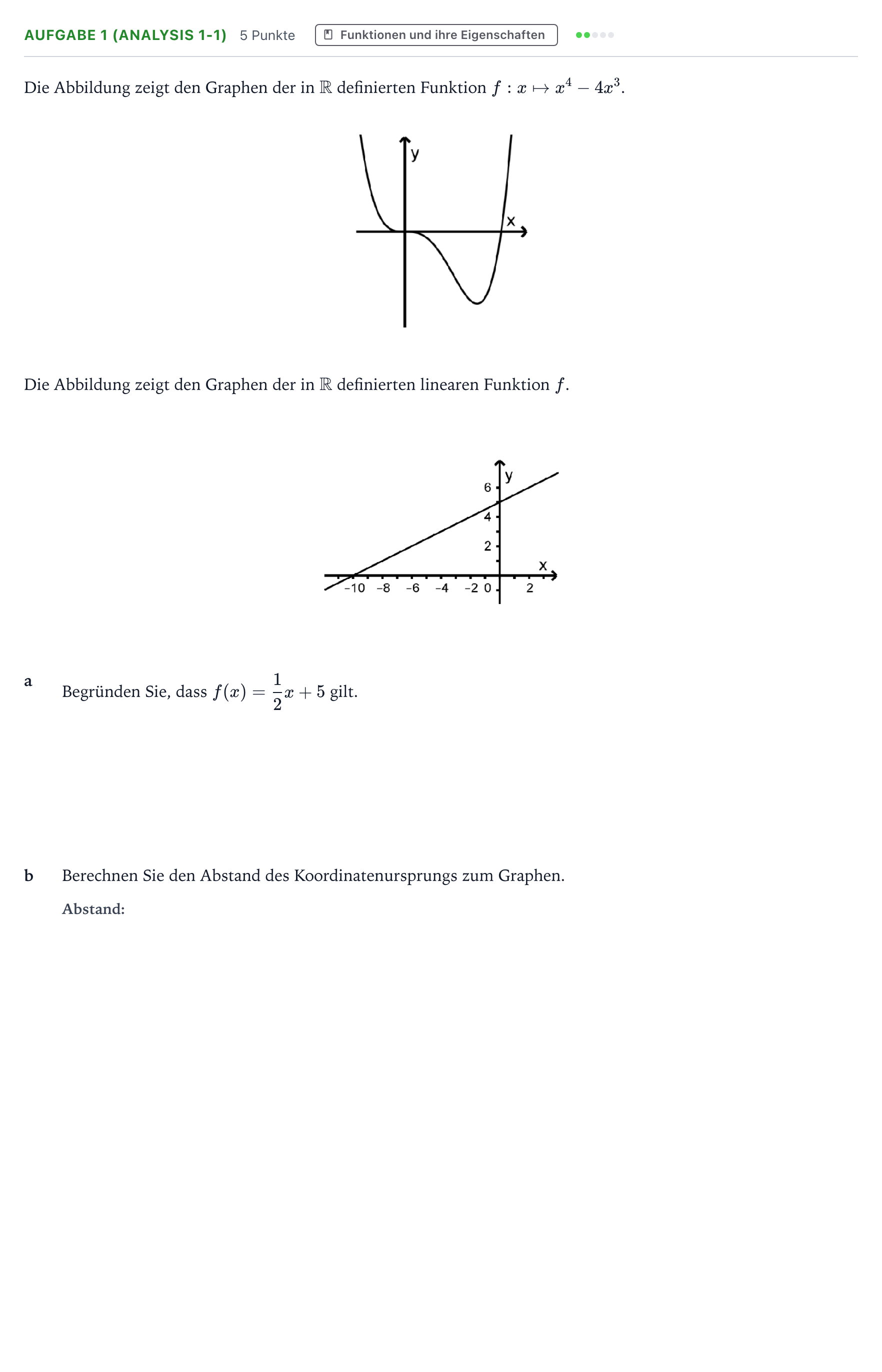 Aufgabenstellung: Aufgabe 1 (Analysis 1-1) · Abitur NRW Mathematik GK · Teil A · Analysis 2023