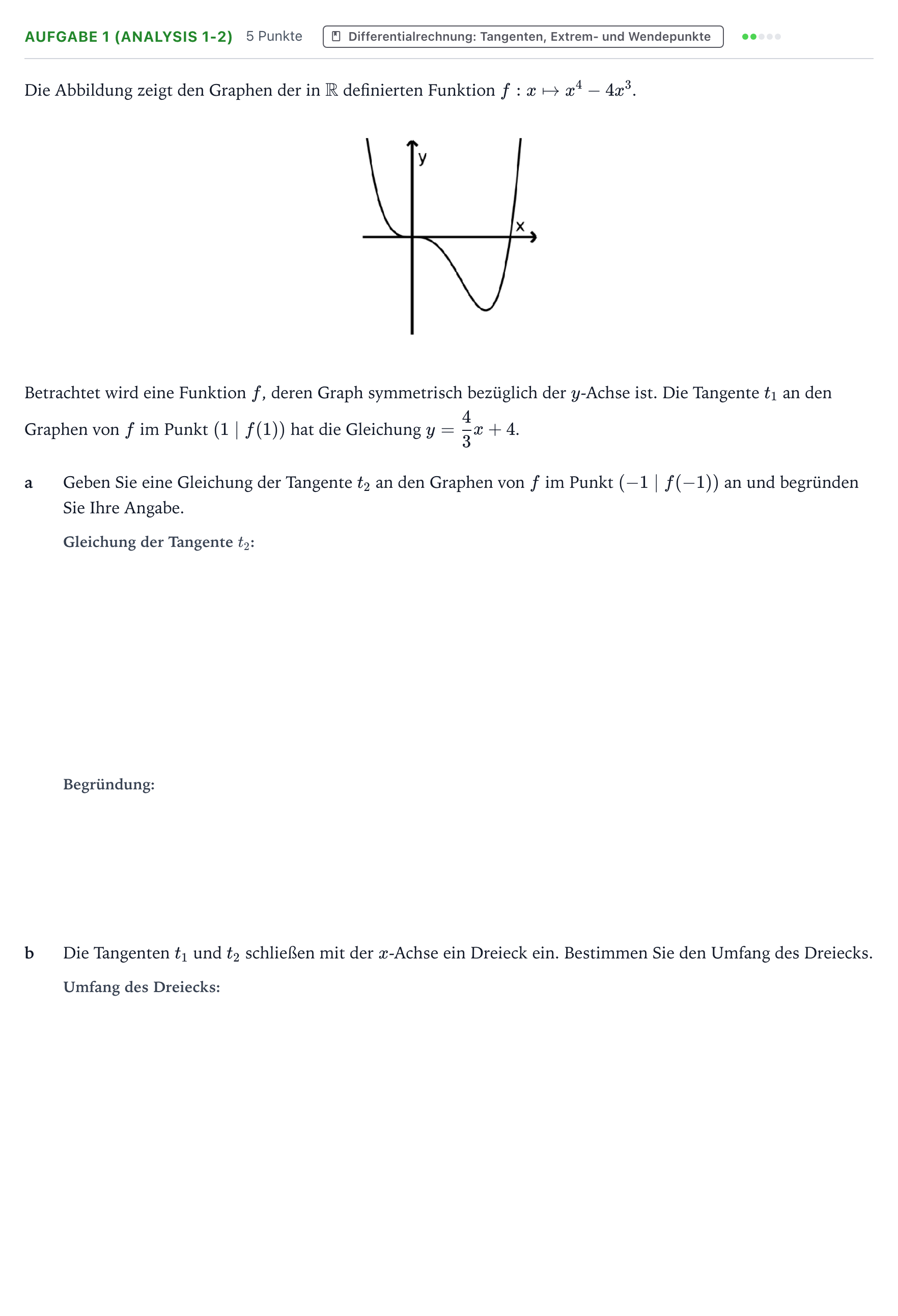 Aufgabenstellung: Aufgabe 1 (Analysis 1-2) · Abitur NRW Mathematik GK · Teil A · Analysis 2023