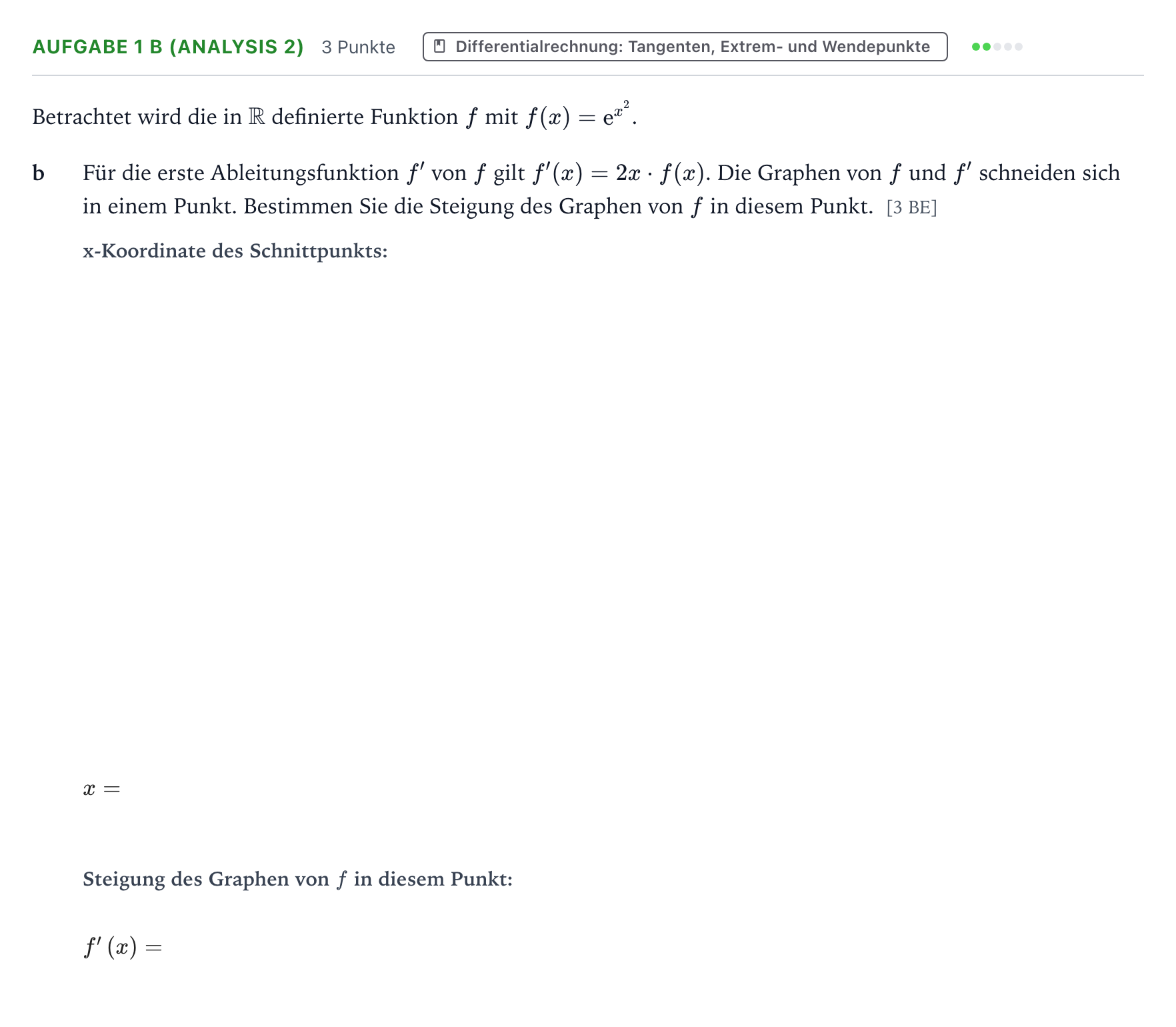 Aufgabenstellung: Aufgabe 1 b (Analysis 2) - Differentialrechnung · Abitur NRW Mathematik GK · Teil A · Analysis 2023