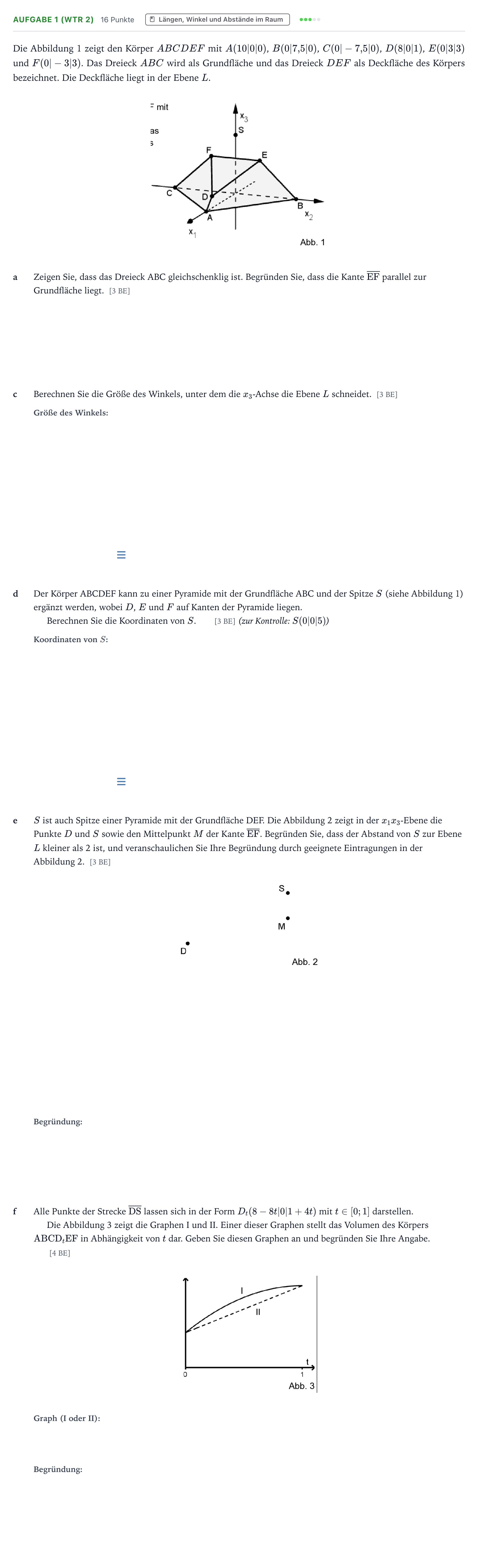 Aufgabenstellung: Aufgabe 1 (WTR 2) - Längen, Winkel und Abstände i… · Abitur NRW Mathematik GK · Teil B · Analytische Geometrie (WTR 2023