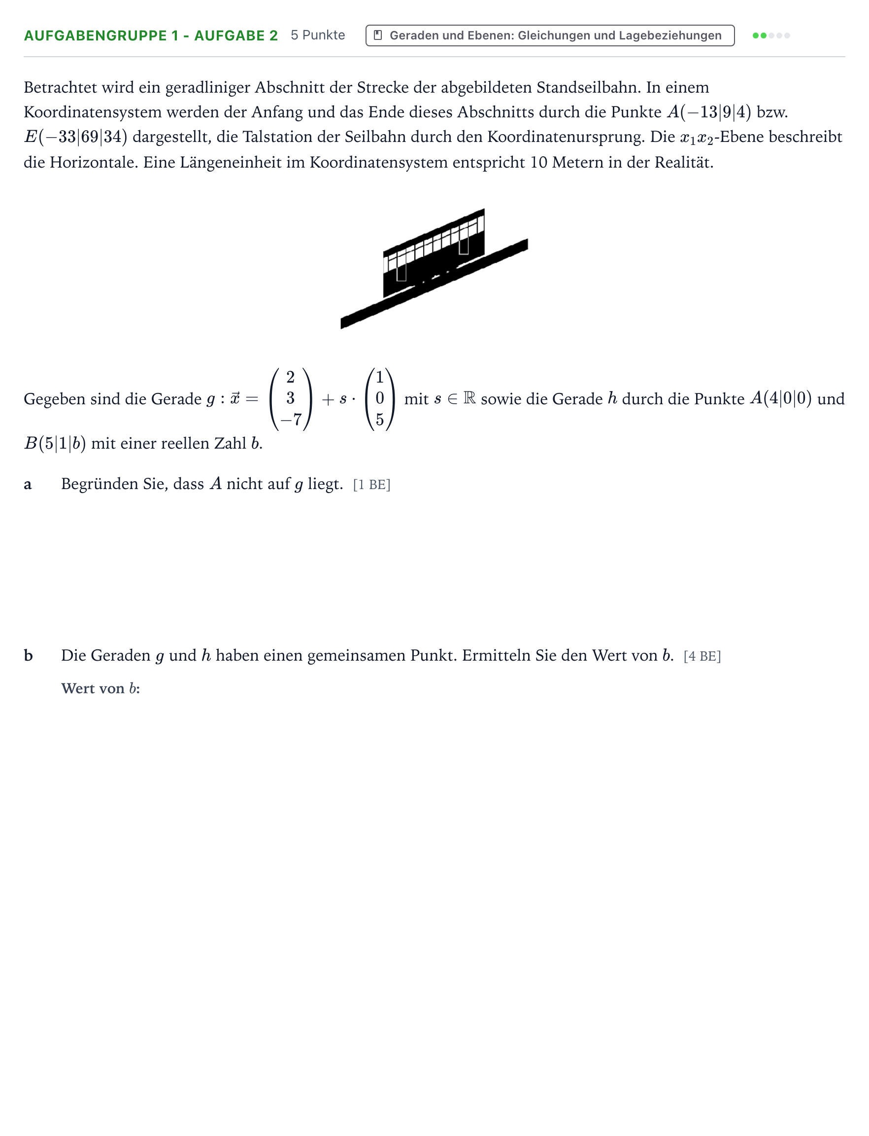 Aufgabenstellung: Aufgabengruppe 1 - Aufgabe 2 · Abitur NRW Mathematik GK · Teil A · Analytische Geometrie 2023