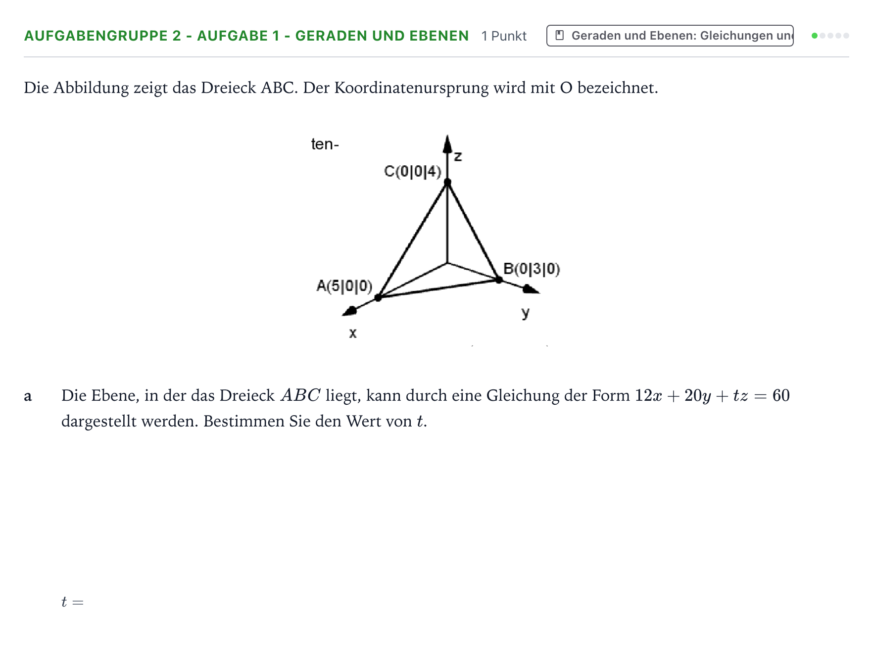 Aufgabenstellung: Aufgabengruppe 2 - Aufgabe 1 - Geraden und Ebenen · Abitur NRW Mathematik GK · Teil A · Analytische Geometrie 2023