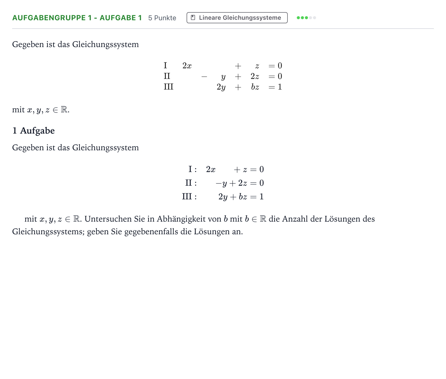 Aufgabenstellung: Aufgabengruppe 1 - Aufgabe 1 · Abitur NRW Mathematik LK · Teil A · Lineare Algebra 2023