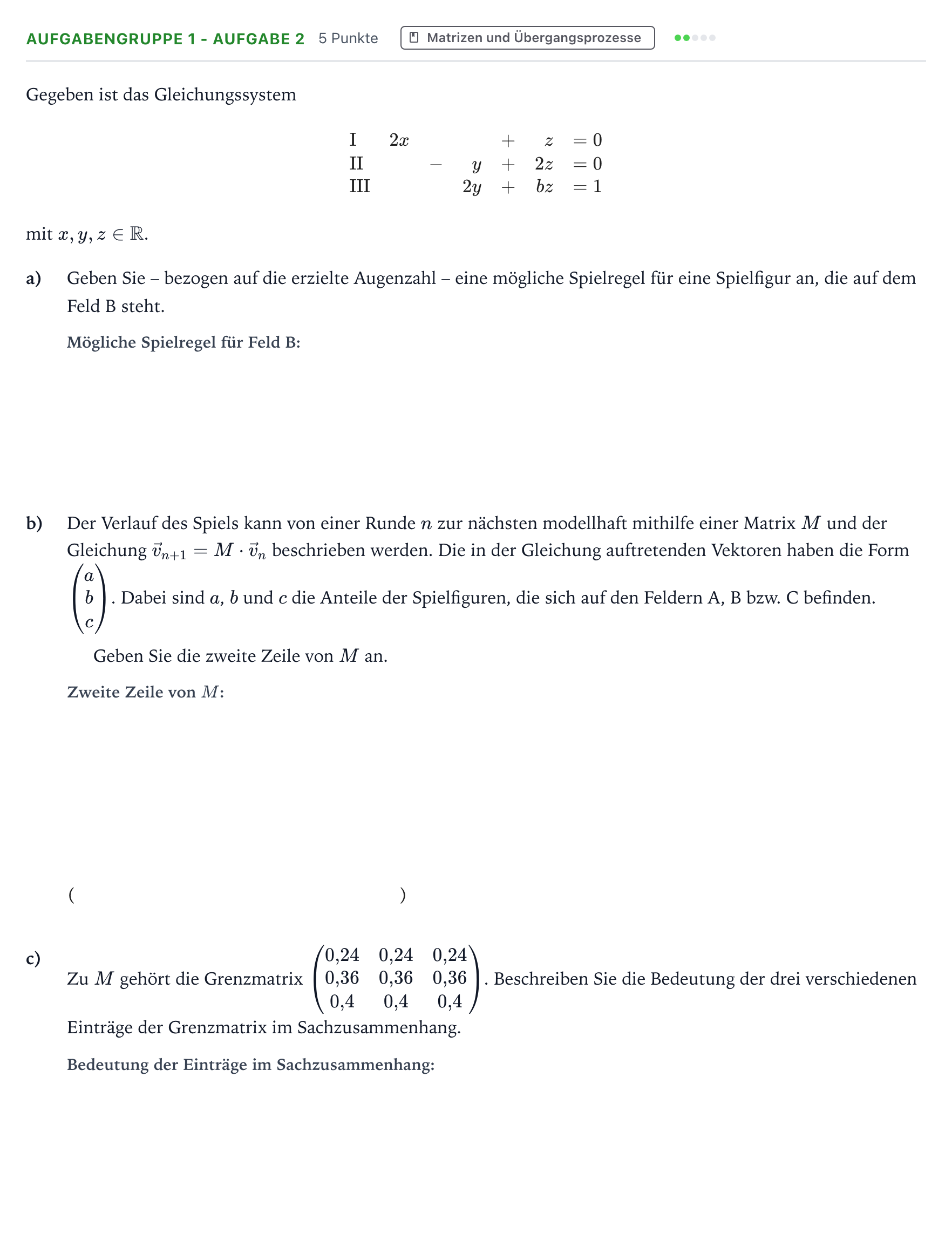 Aufgabenstellung: Aufgabengruppe 1 - Aufgabe 2 · Abitur NRW Mathematik LK · Teil A · Lineare Algebra 2023
