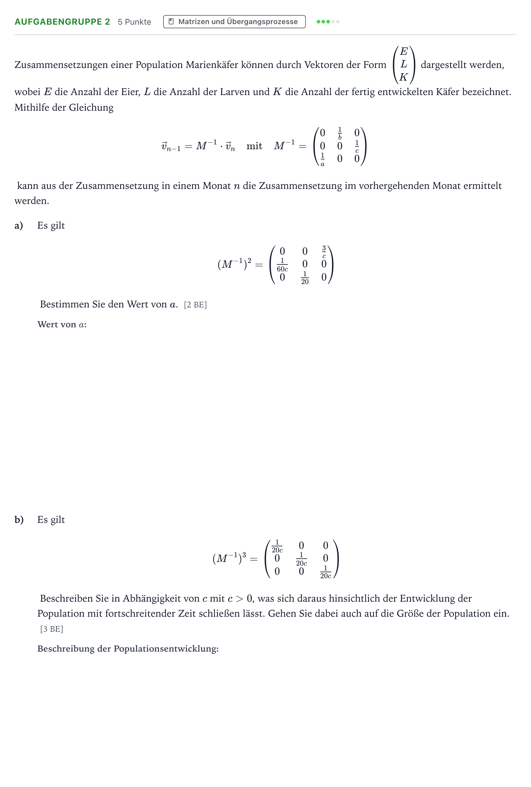 Aufgabenstellung: Aufgabengruppe 2 · Abitur NRW Mathematik LK · Teil A · Lineare Algebra 2023