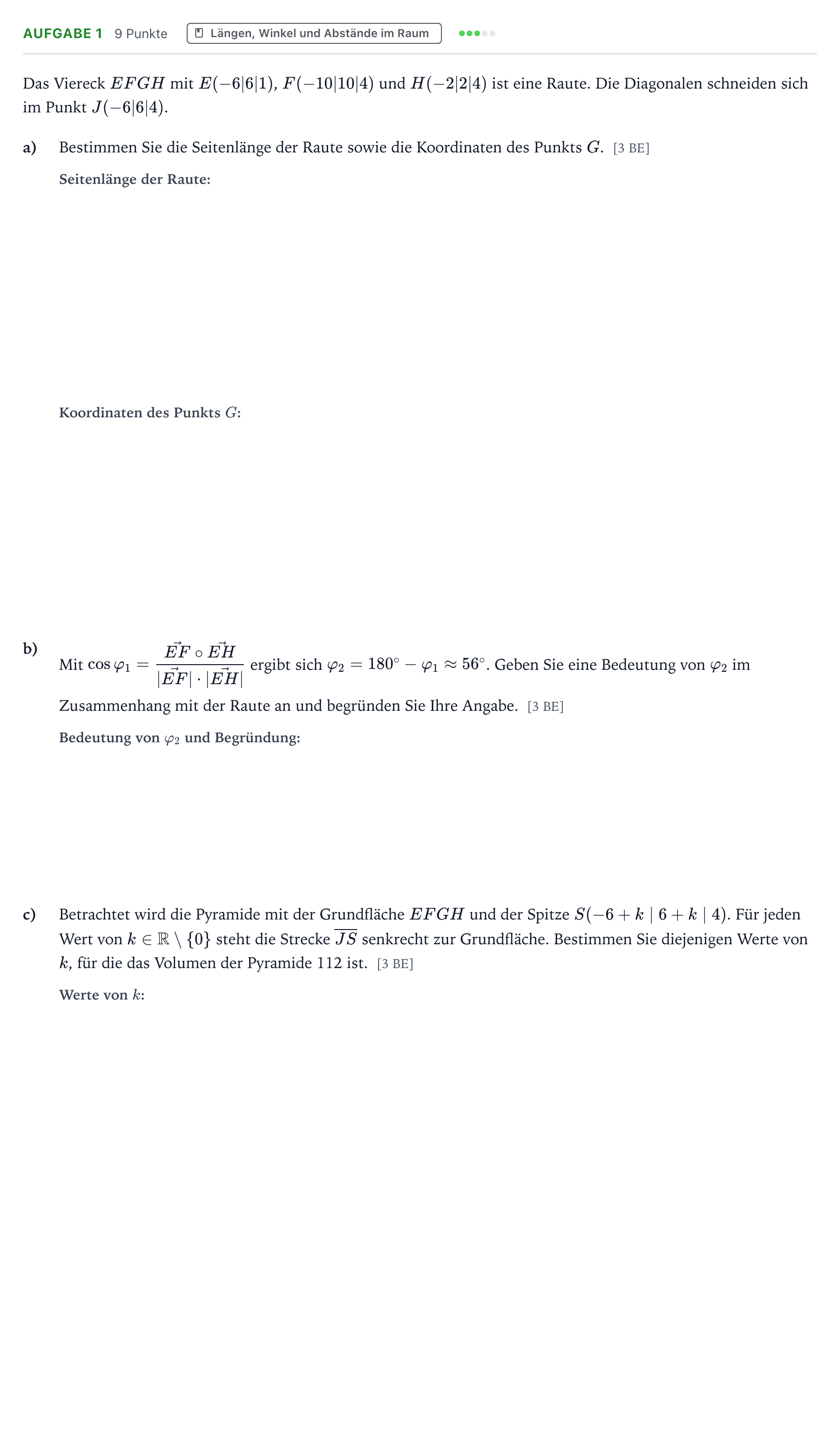Aufgabenstellung: Aufgabe 1 · Abitur NRW Mathematik GK · Teil B · Lineare Algebra (CAS) 2023