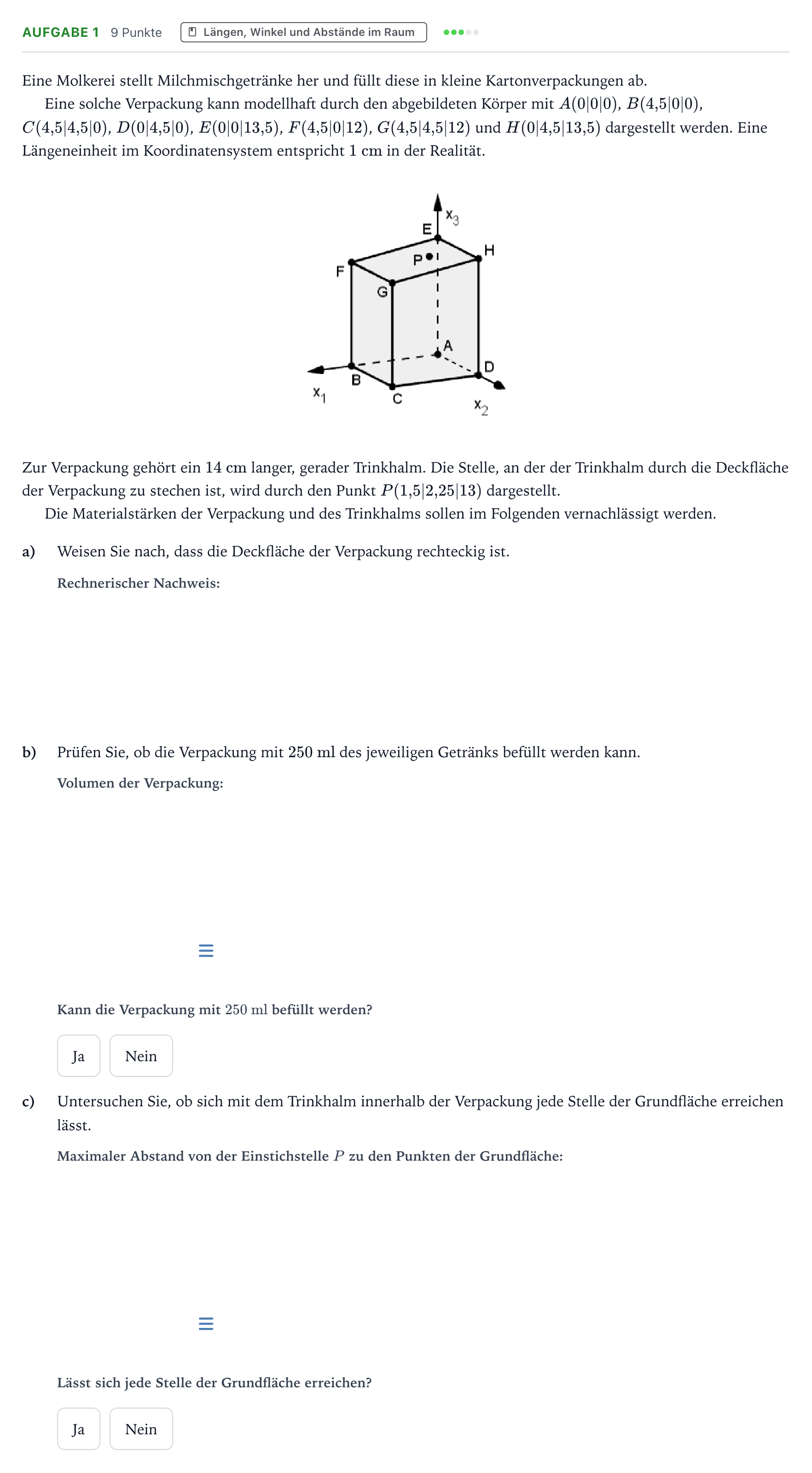 Aufgabenstellung: Aufgabe 1 · Abitur NRW Mathematik GK · Teil B · Lineare Algebra (WTR) 2023