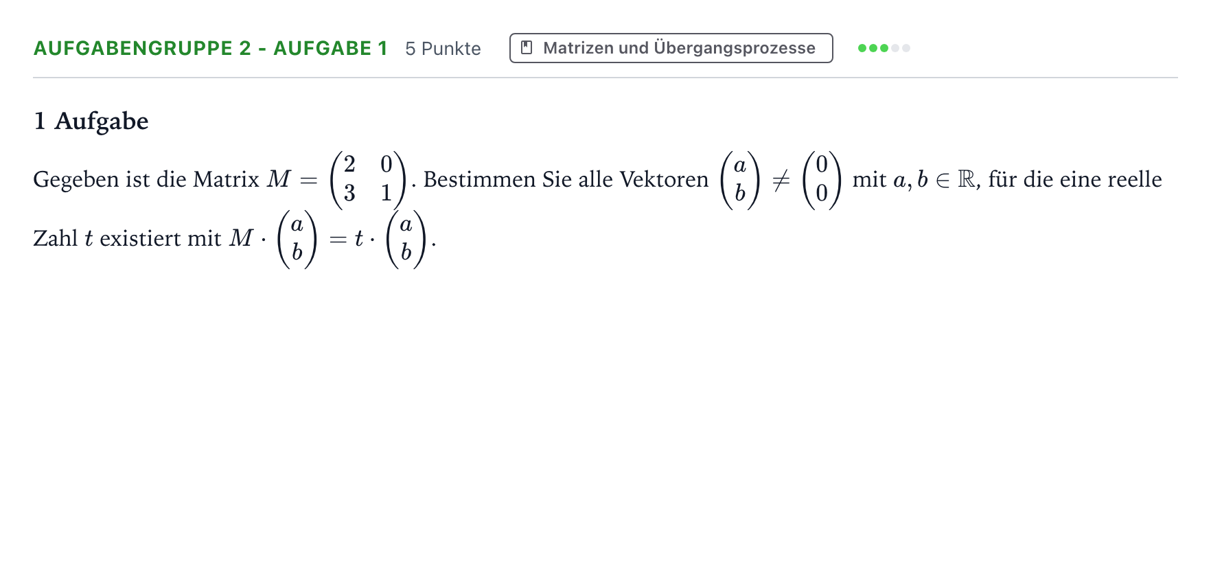 Aufgabenstellung: Aufgabengruppe 2 - Aufgabe 1 · Abitur NRW Mathematik GK · Teil A · Lineare Algebra 2023