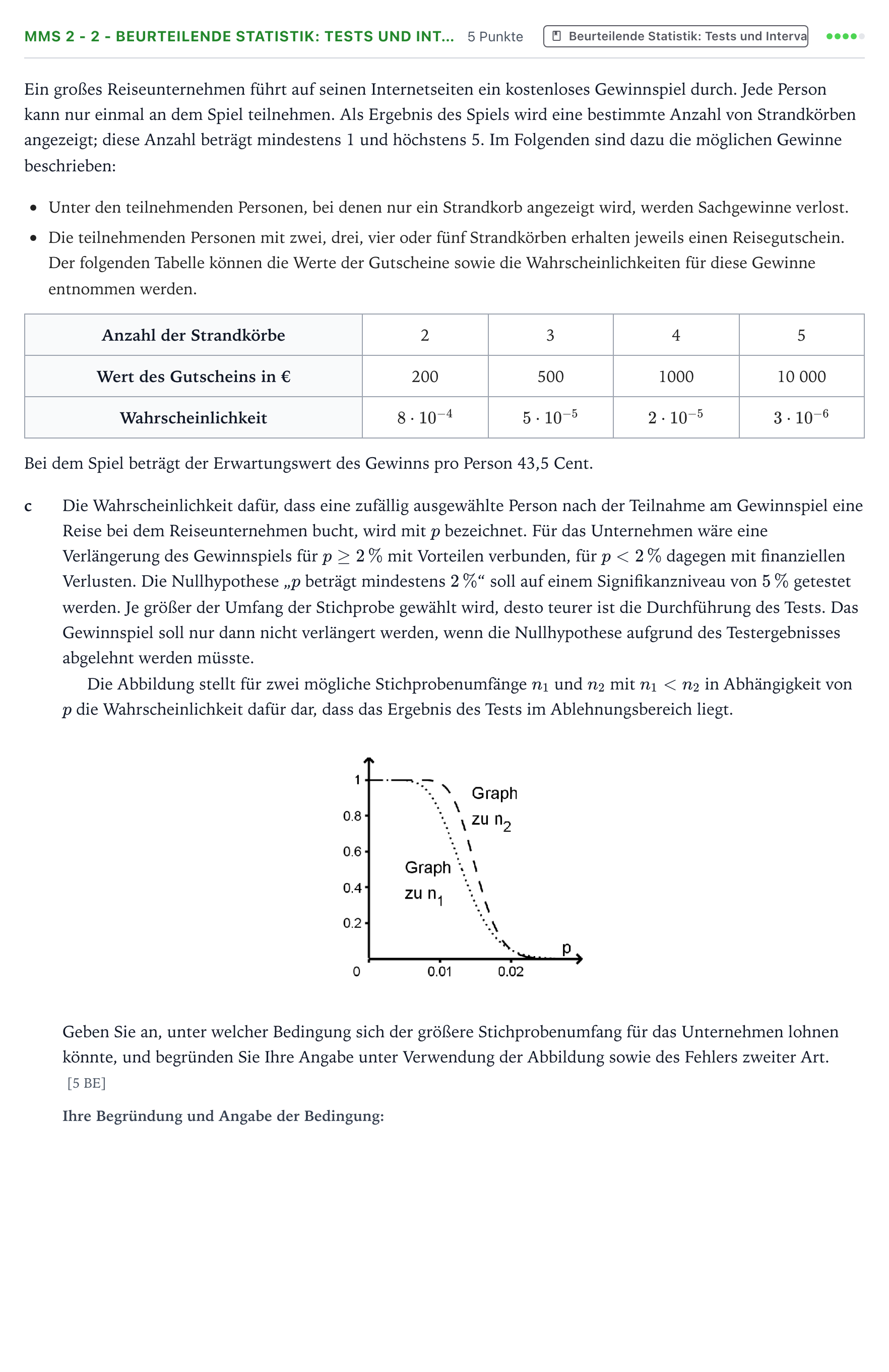 Aufgabenstellung: Aufgabe MMS 2 - 2 - Beurteilende Statistik: Tests und Int… · Abitur NRW Mathematik LK · Teil B · Stochastik (CAS) 2023