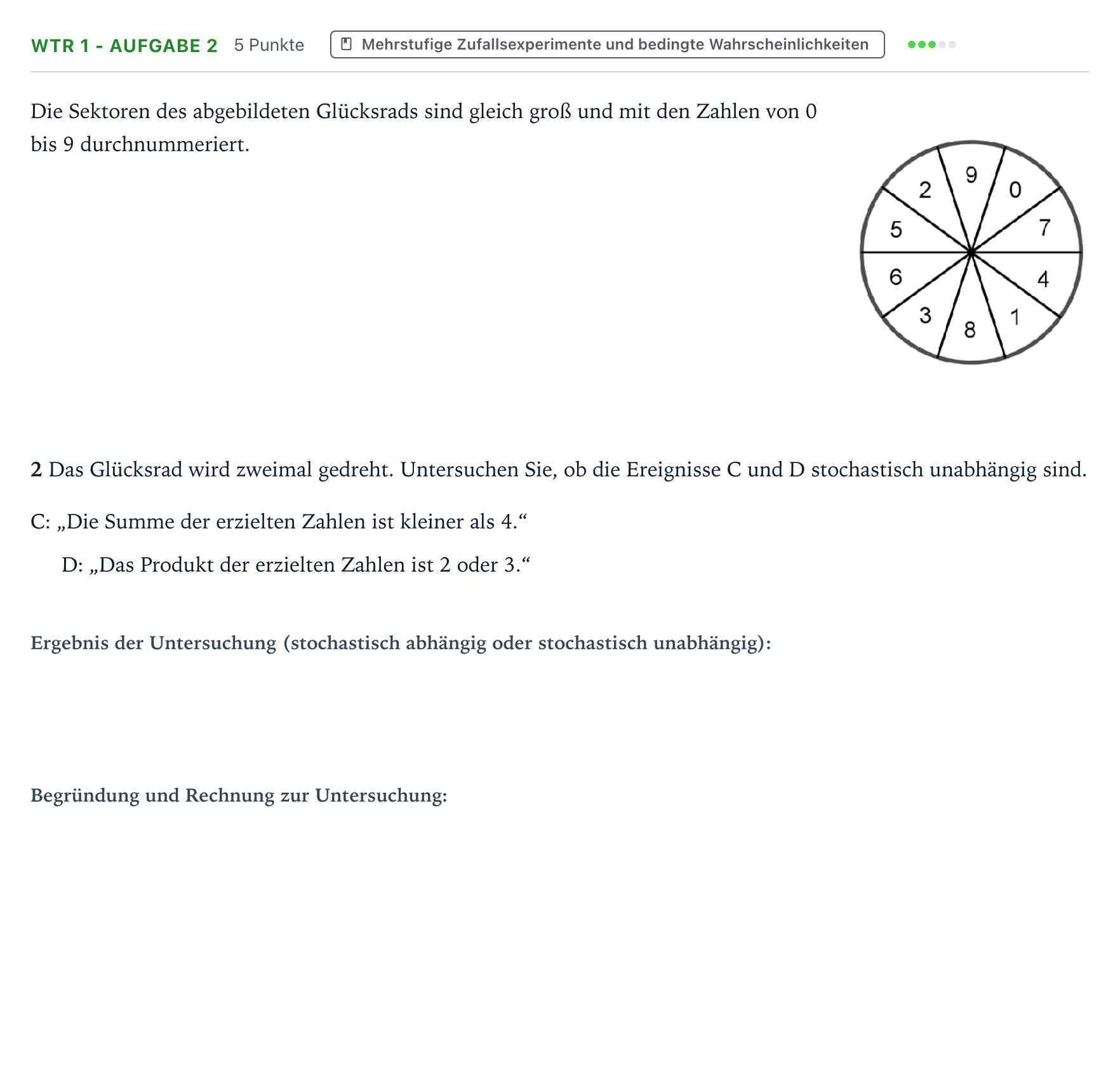 Aufgabenstellung: Aufgabe WTR 1 - Aufgabe 2 · Abitur NRW Mathematik LK · Teil B · Stochastik (WTR) 2023