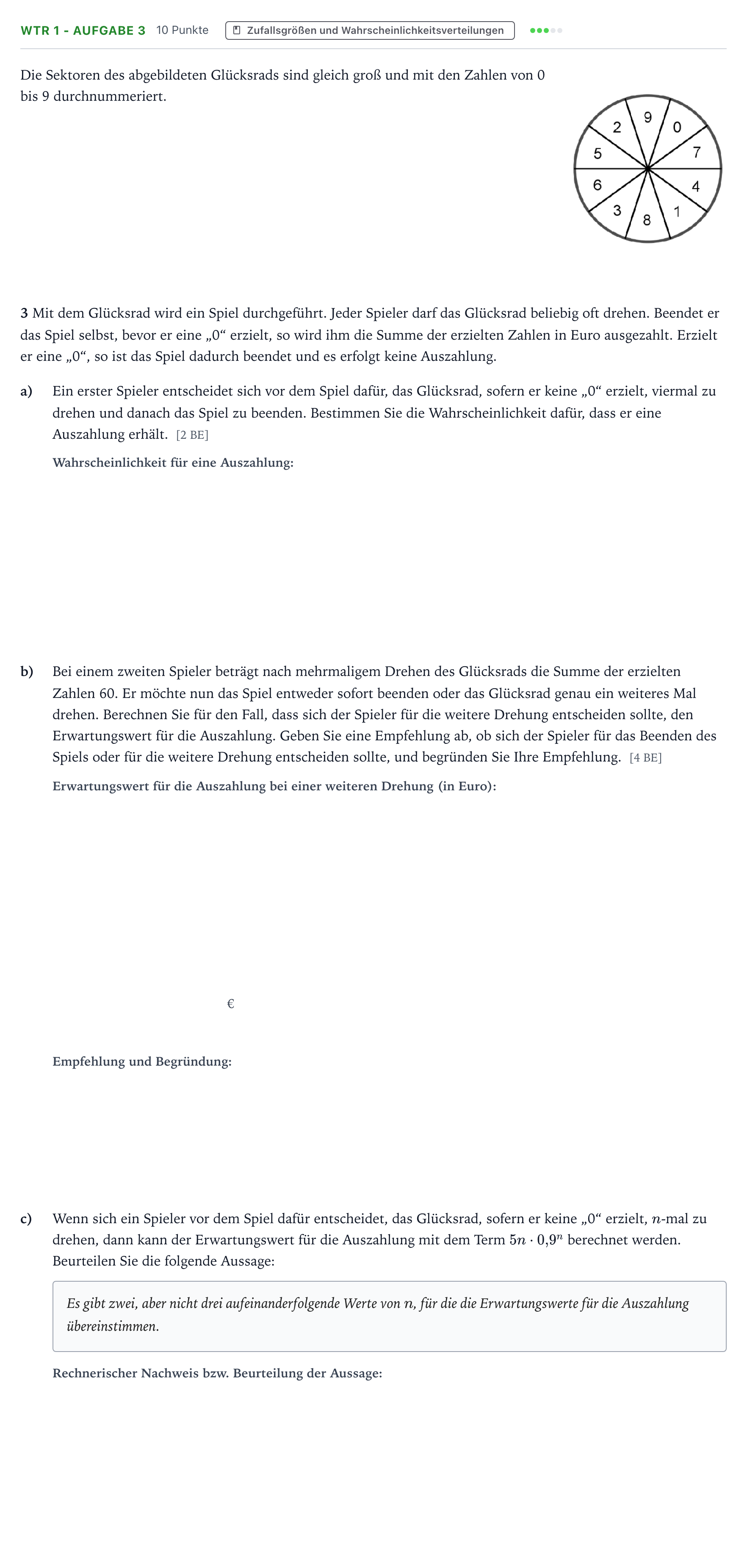 Aufgabenstellung: Aufgabe WTR 1 - Aufgabe 3 · Abitur NRW Mathematik LK · Teil B · Stochastik (WTR) 2023