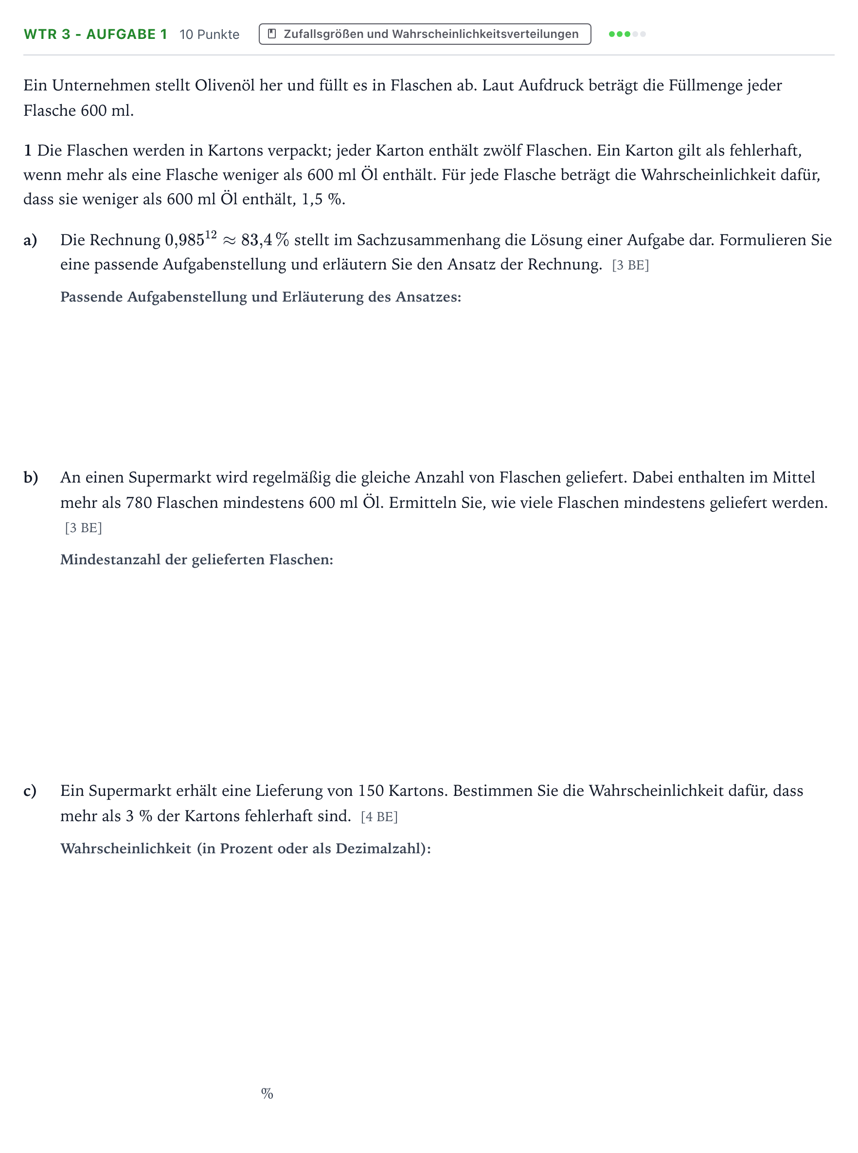 Aufgabenstellung: Aufgabe WTR 3 - Aufgabe 1 · Abitur NRW Mathematik LK · Teil B · Stochastik (WTR) 2023