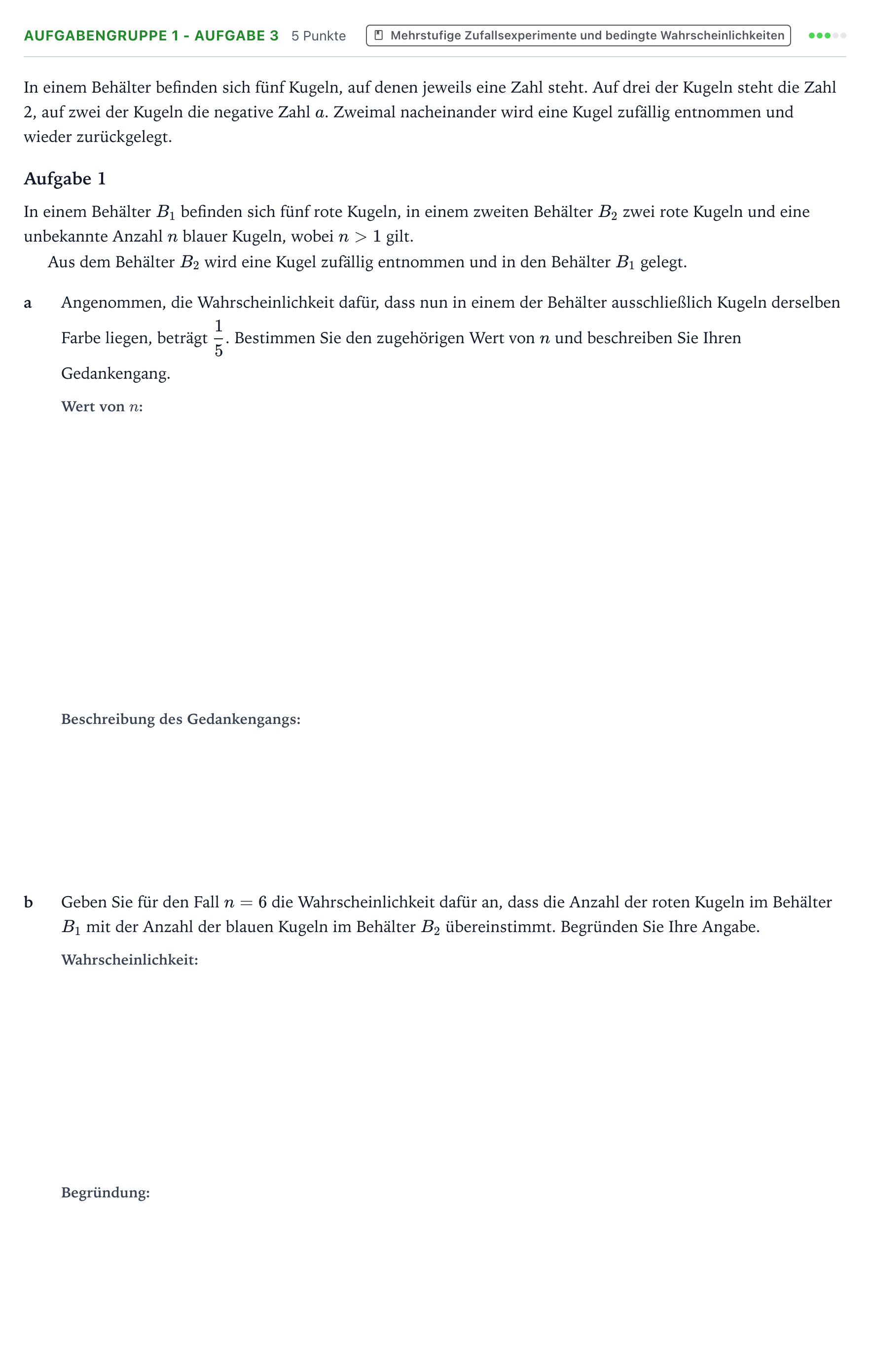 Aufgabenstellung: Aufgabengruppe 1 - Aufgabe 3 · Abitur NRW Mathematik LK · Teil A · Stochastik 2023