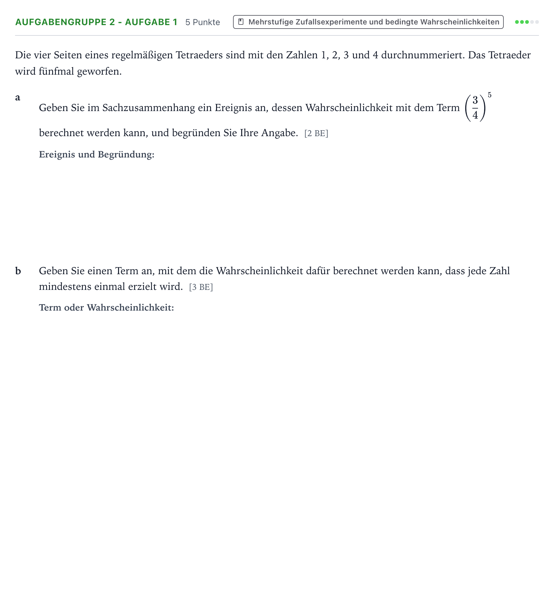 Aufgabenstellung: Aufgabengruppe 2 - Aufgabe 1 · Abitur NRW Mathematik LK · Teil A · Stochastik 2023