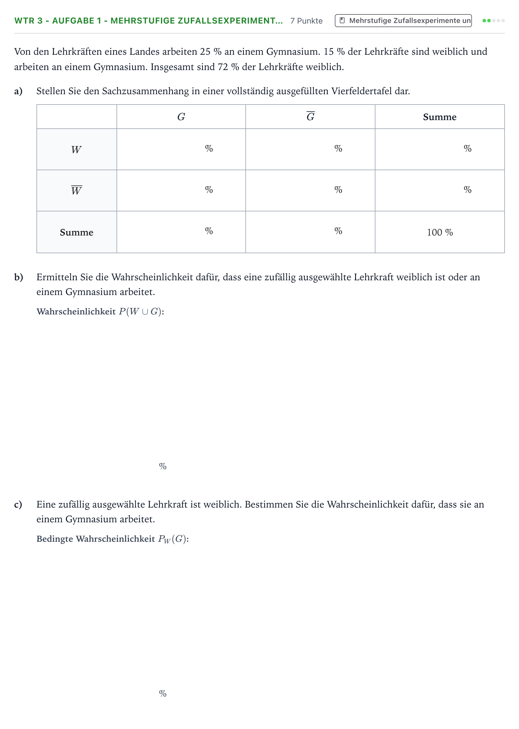 Aufgabenstellung: Aufgabe WTR 3 - Aufgabe 1 - Mehrstufige Zufallsexperiment… · Abitur NRW Mathematik GK · Teil B · Stochastik (WTR) 2023