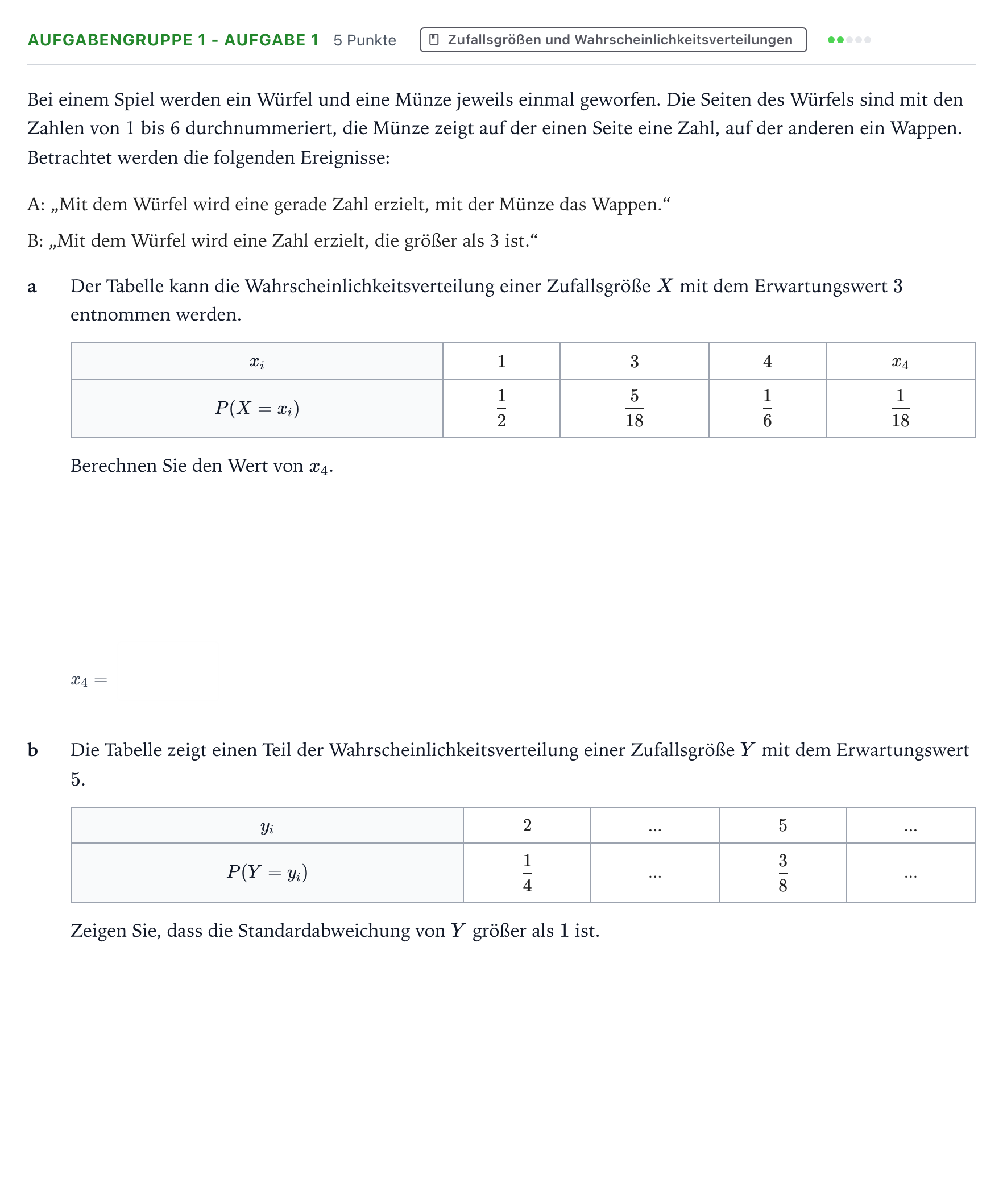Aufgabenstellung: Aufgabengruppe 1 - Aufgabe 1 · Abitur NRW Mathematik GK · Teil A · Stochastik 2023