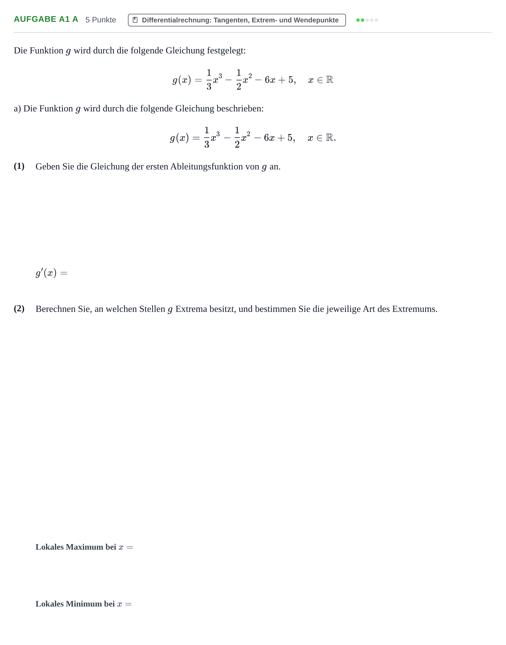 Aufgabenstellung: Aufgabe A1 a · Abitur NRW Mathematik GK · Haupttermin · CAS 2022