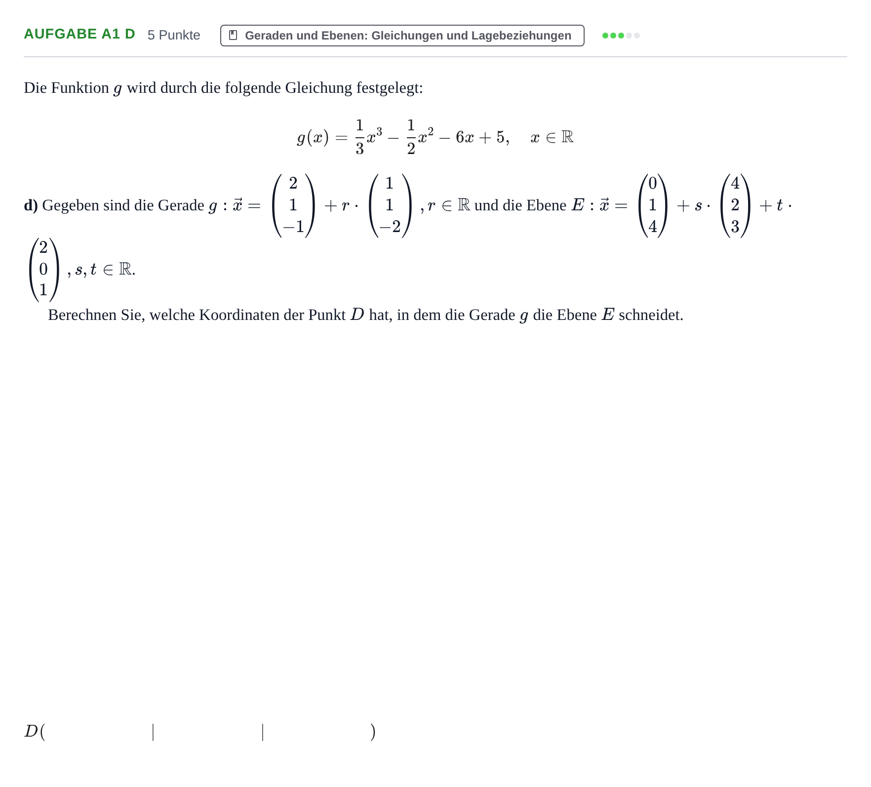 Aufgabenstellung: Aufgabe A1 d · Abitur NRW Mathematik GK · Haupttermin · CAS 2022