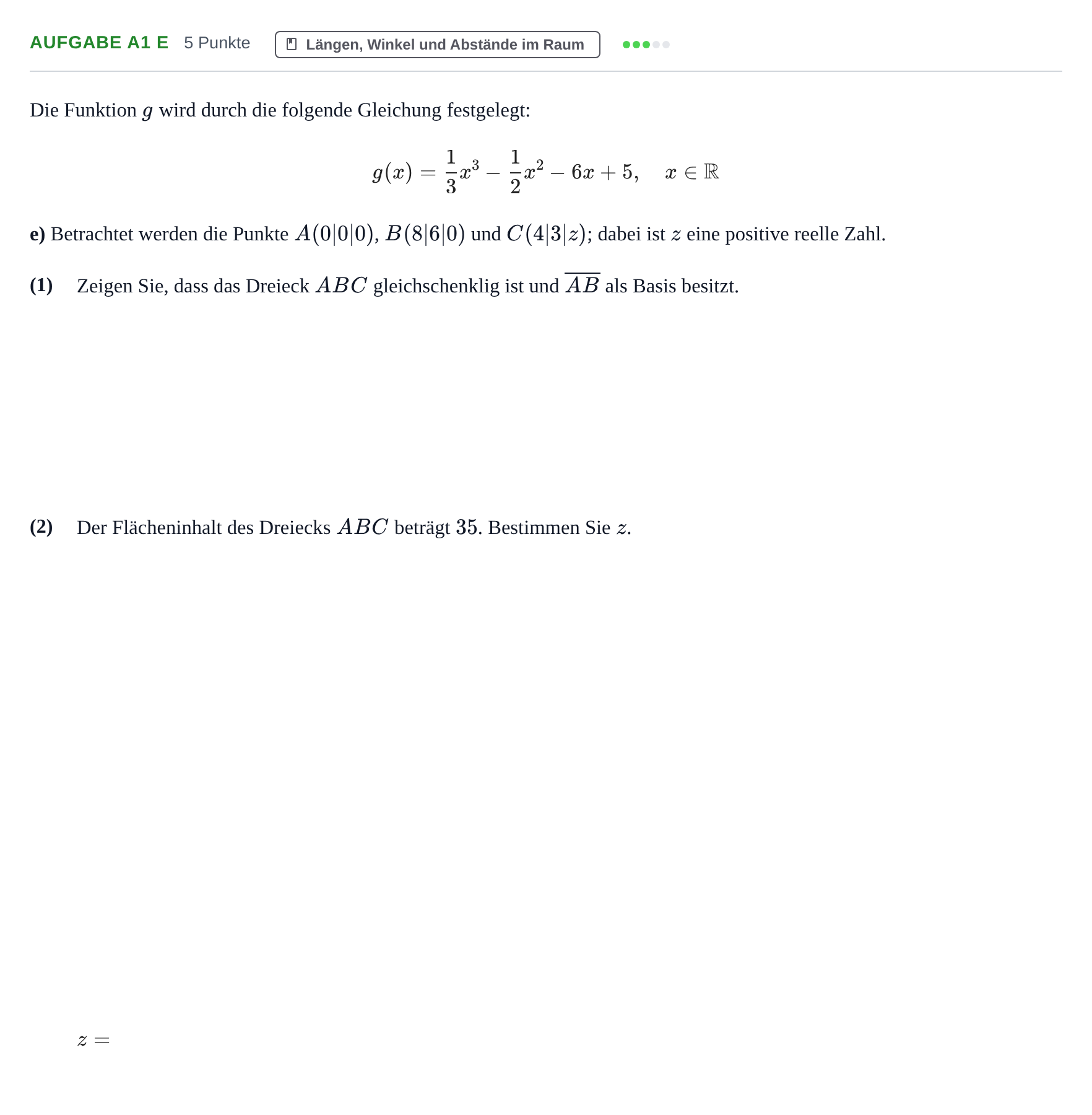 Aufgabenstellung: Aufgabe A1 e · Abitur NRW Mathematik GK · Haupttermin · CAS 2022