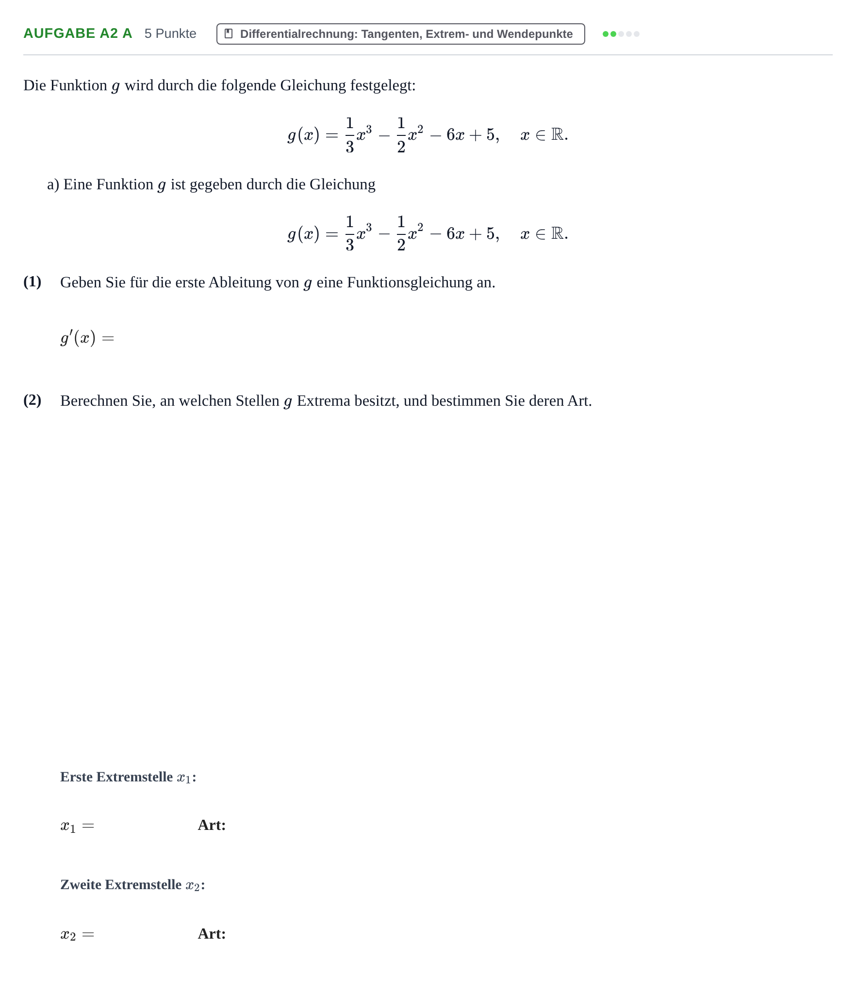 Aufgabenstellung: Aufgabe A2 a · Abitur NRW Mathematik GK · Haupttermin · CAS 2022