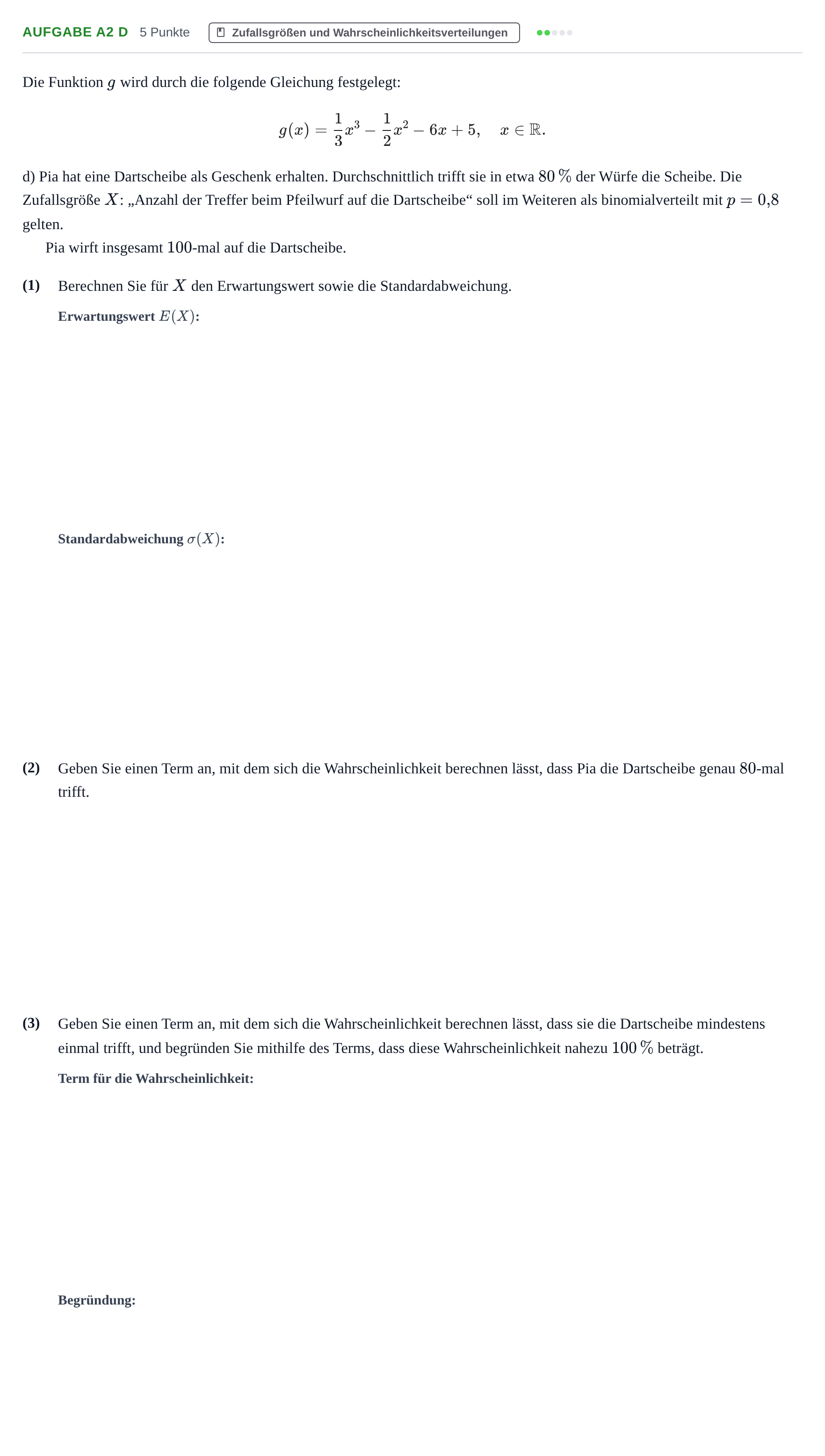 Aufgabenstellung: Aufgabe A2 d · Abitur NRW Mathematik GK · Haupttermin · CAS 2022
