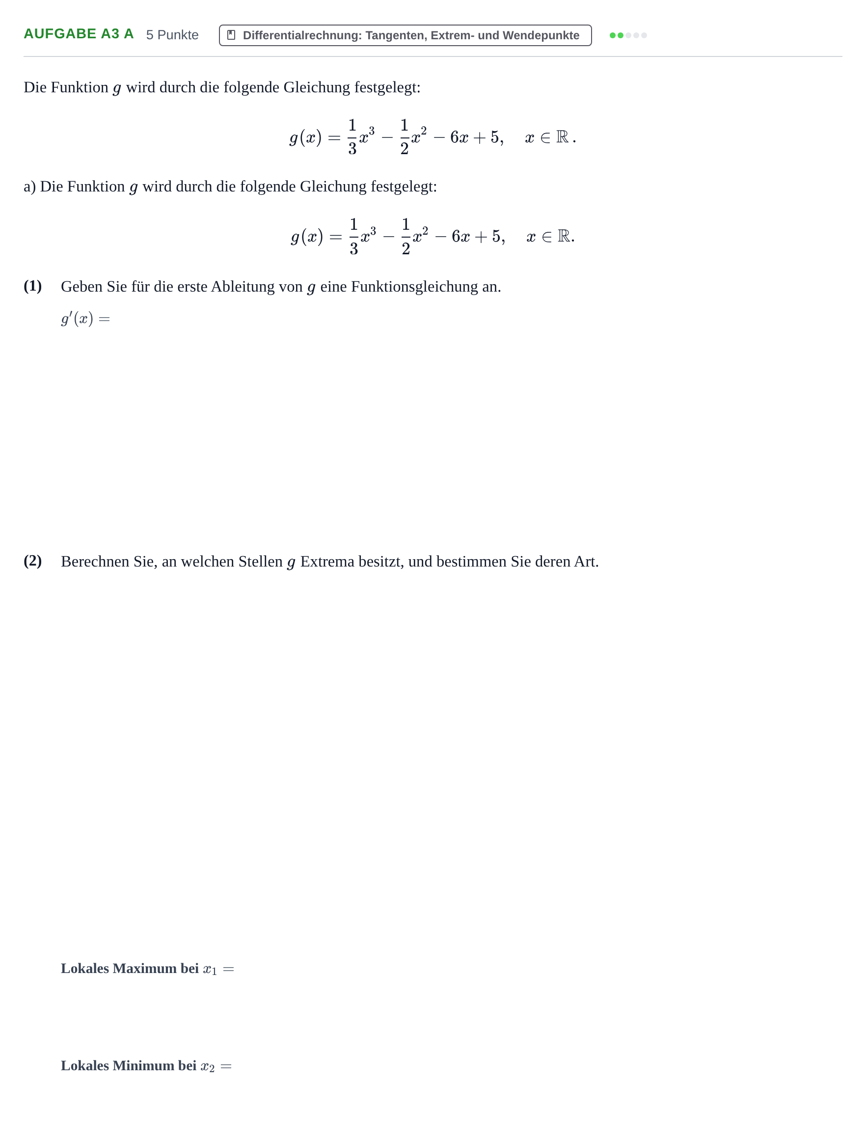 Aufgabenstellung: Aufgabe A3 a · Abitur NRW Mathematik GK · Haupttermin · CAS 2022