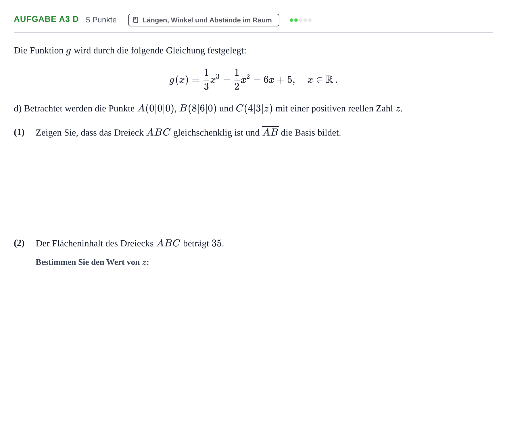 Aufgabenstellung: Aufgabe A3 d · Abitur NRW Mathematik GK · Haupttermin · CAS 2022